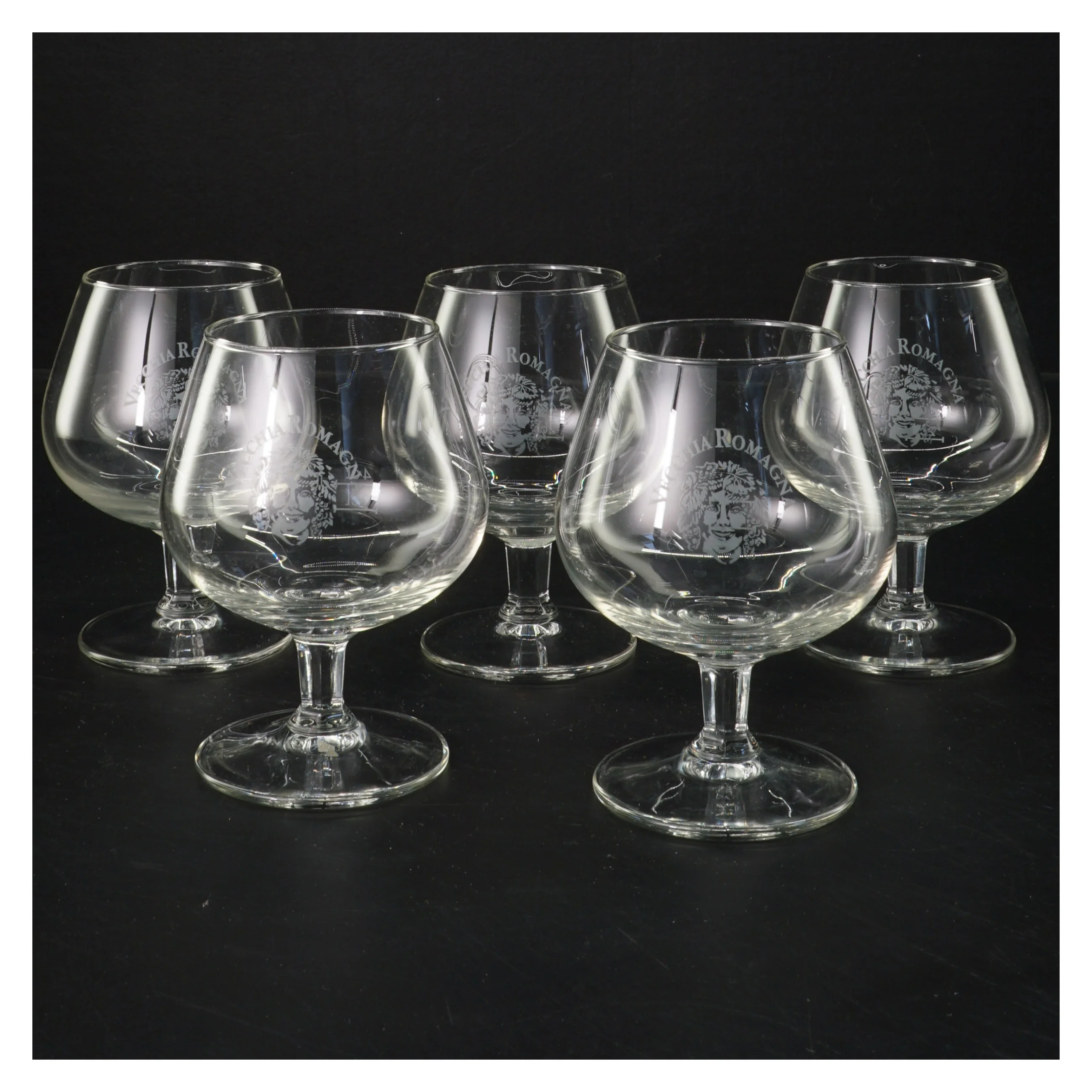 Sæt af fem smukke italienske glas (str. 5 stk Ø 5,5 cm længde 11 cm)