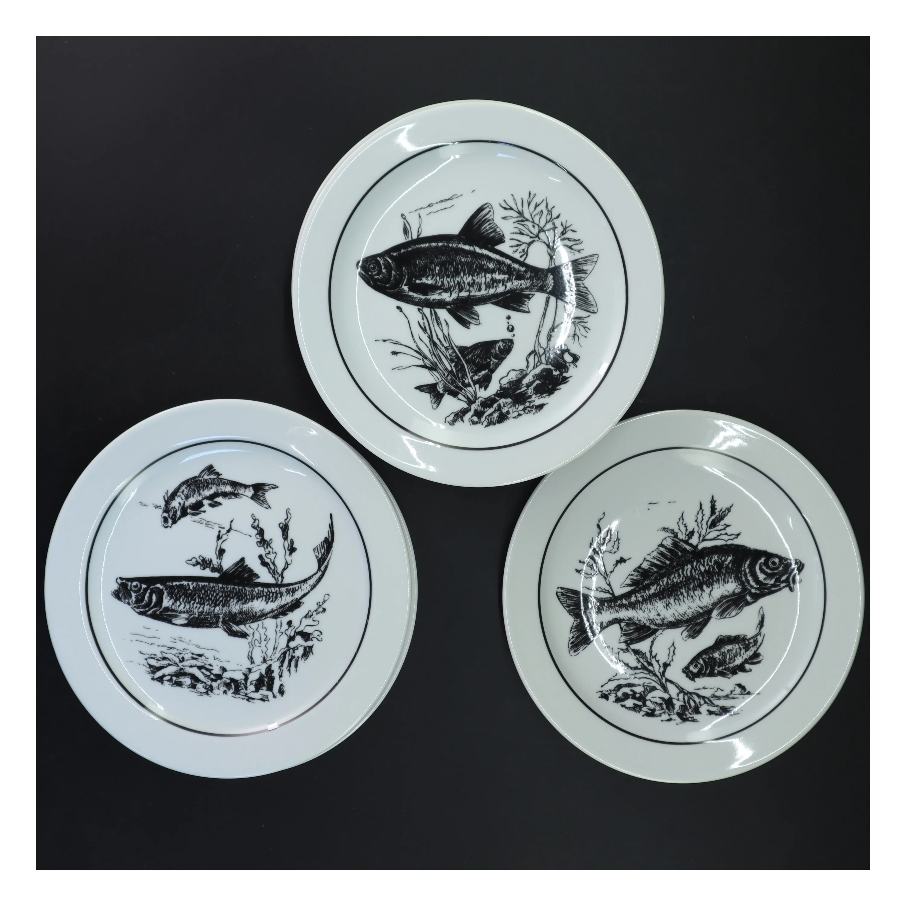 Fisketallerkener fra Inglasur - 6 stk.(str. Ø 19 cm) (str. Ø 19 cm). 