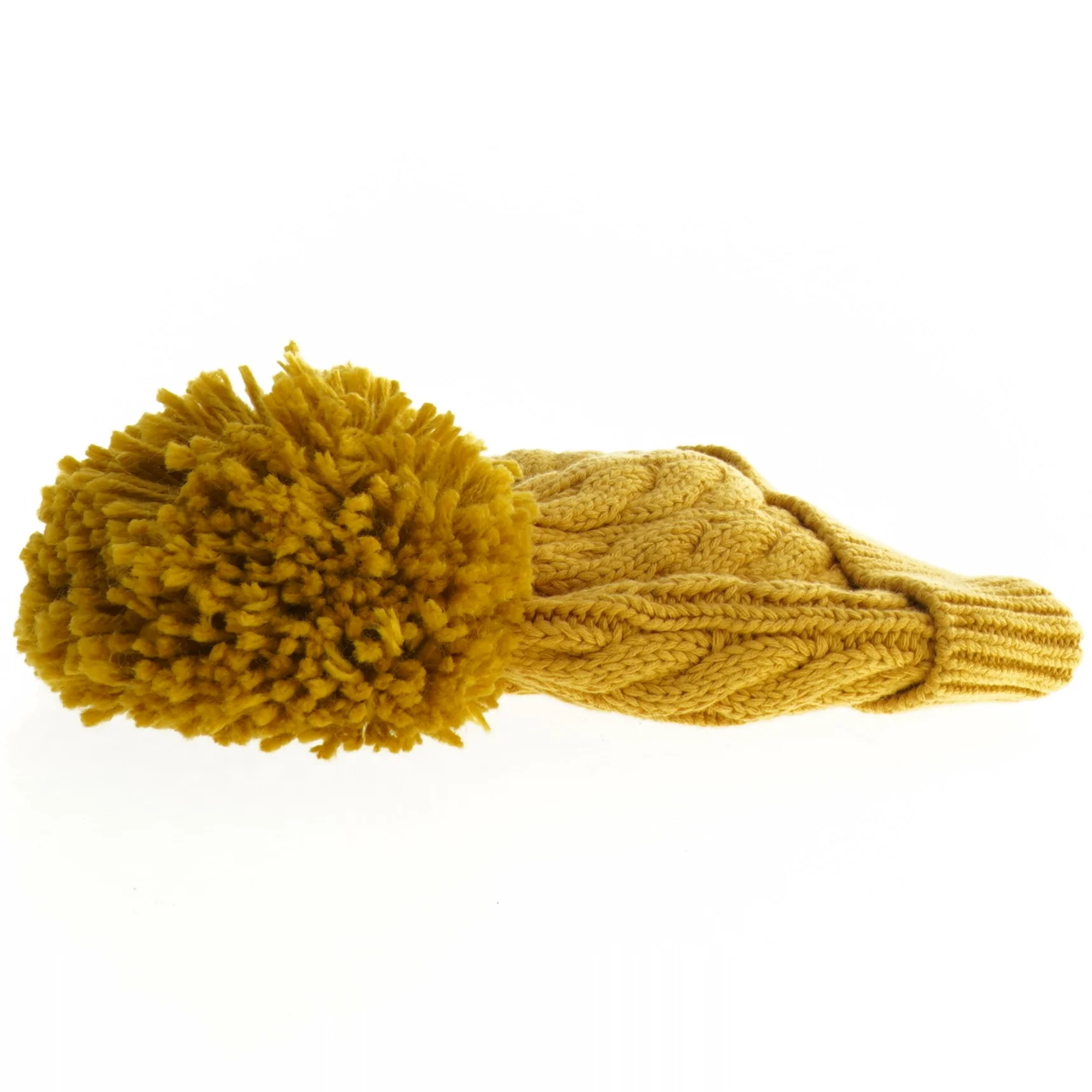 Gul strikket hue med pompon fra Next (str. 6 mdr)