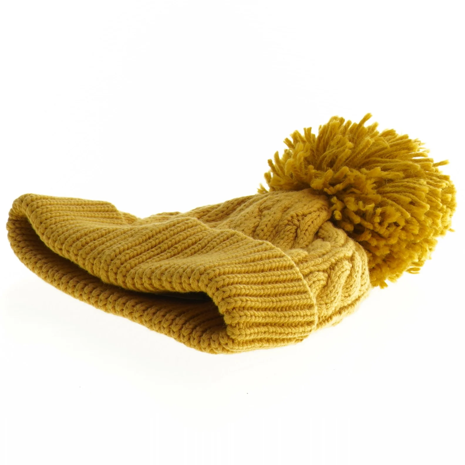 Gul strikket hue med pompon fra Next (str. 6 mdr)