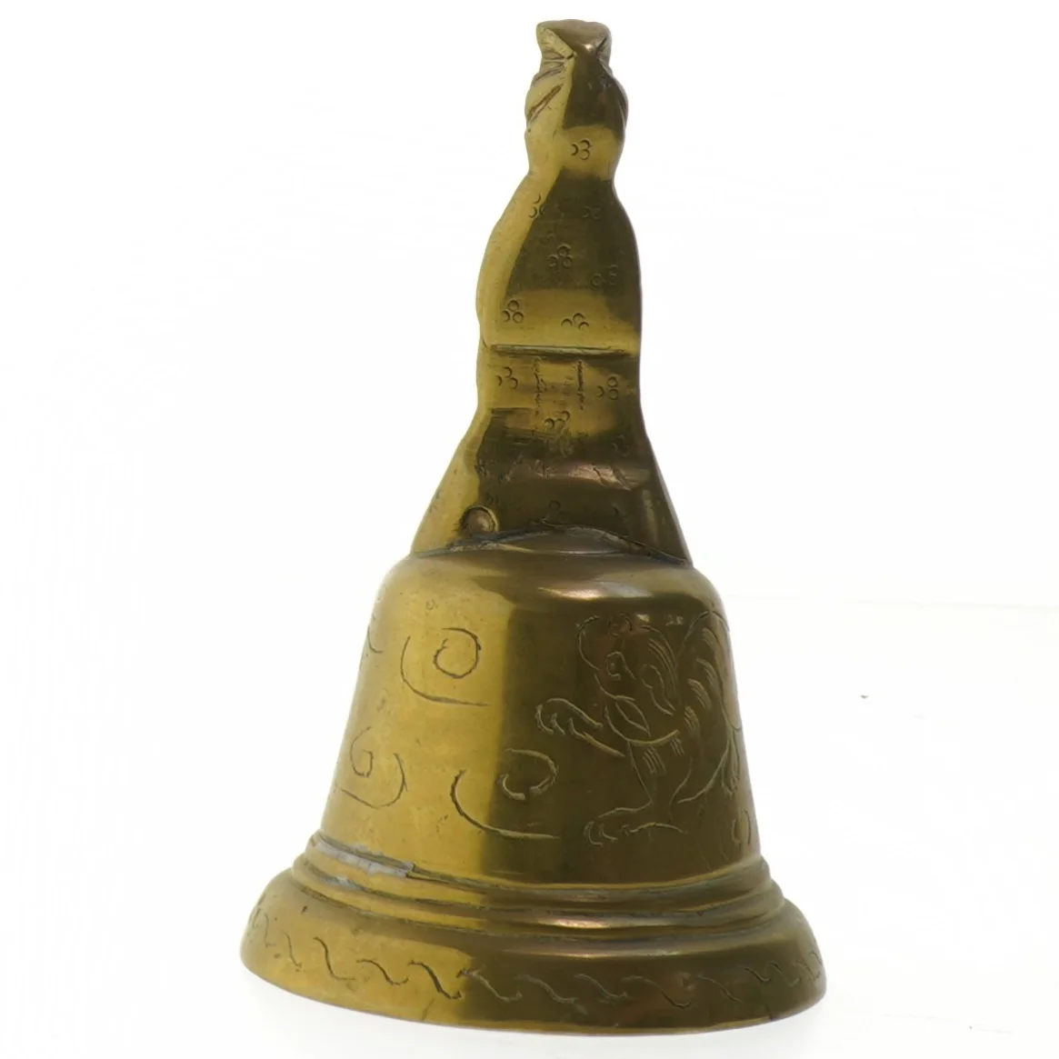 Messingklokke med indgravering (str. 16 cm)