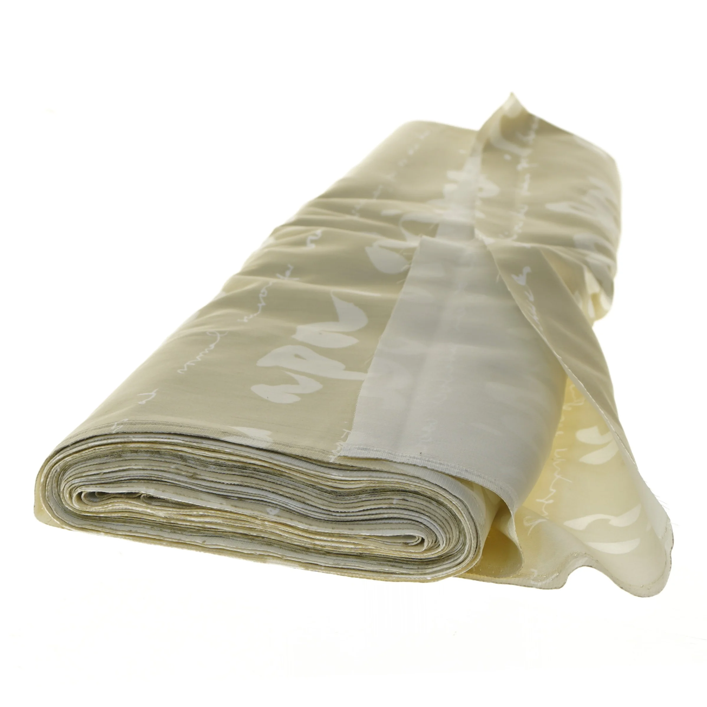 Gul tekstilrulle med skrift 