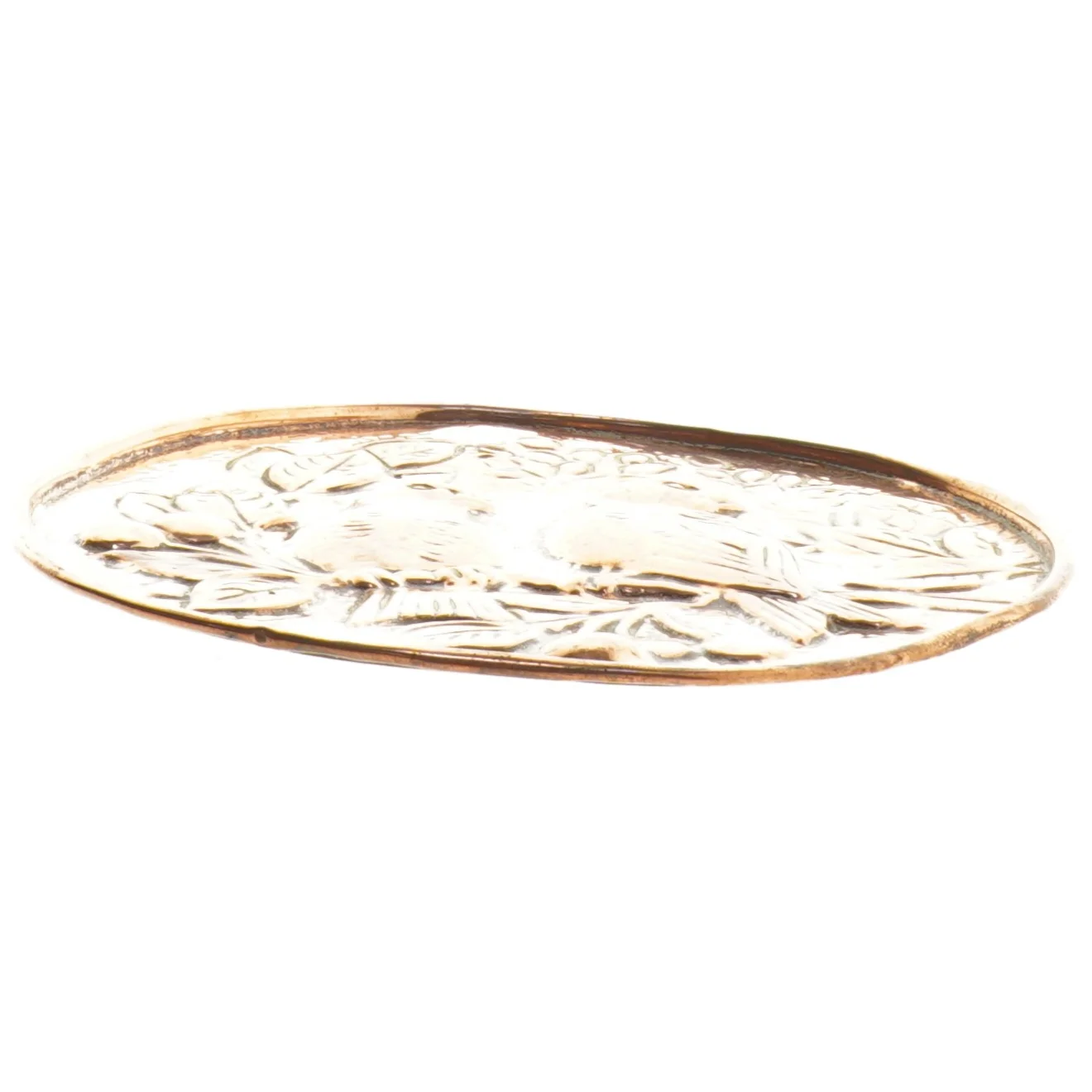 Rund kobberplade med fugle motiv (str. 18 cm)