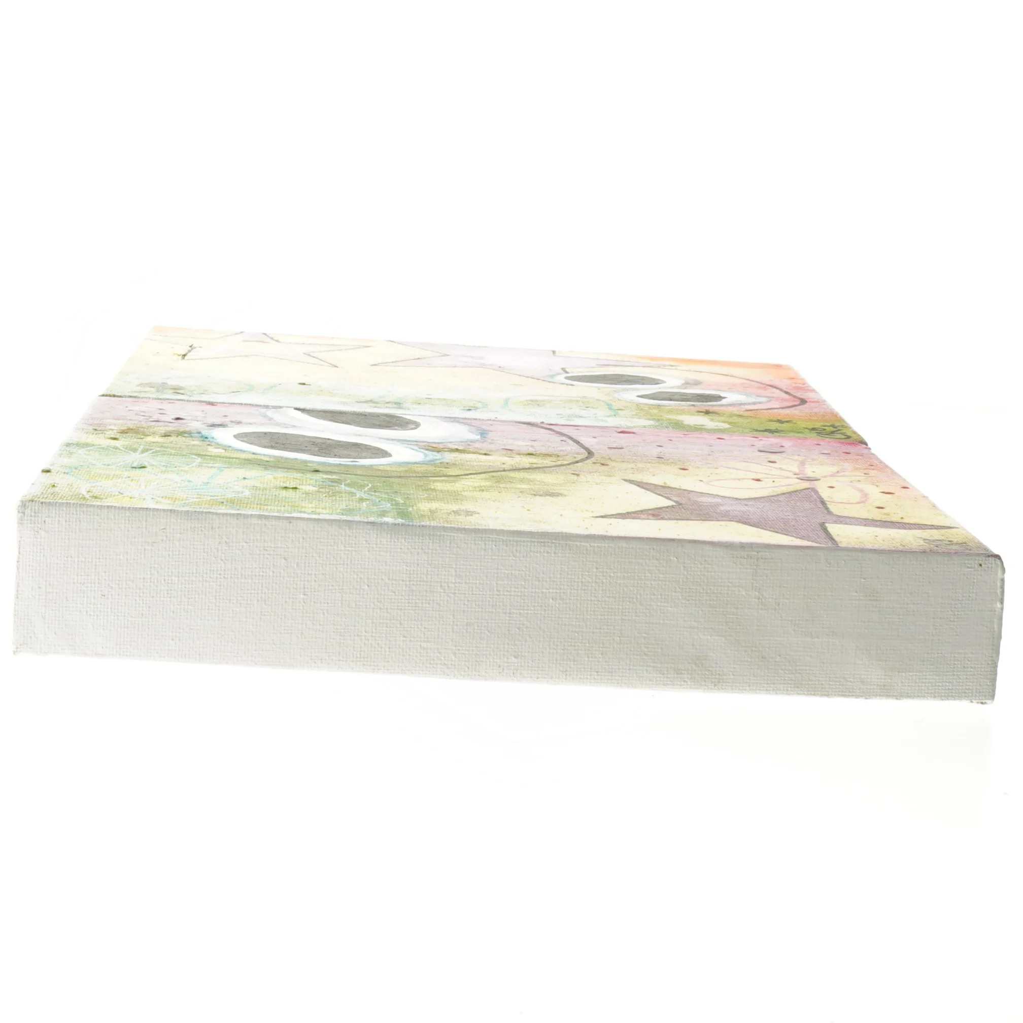 Abstrakt maleri med stjerner og cirkler (str. 24x18x4 cm)