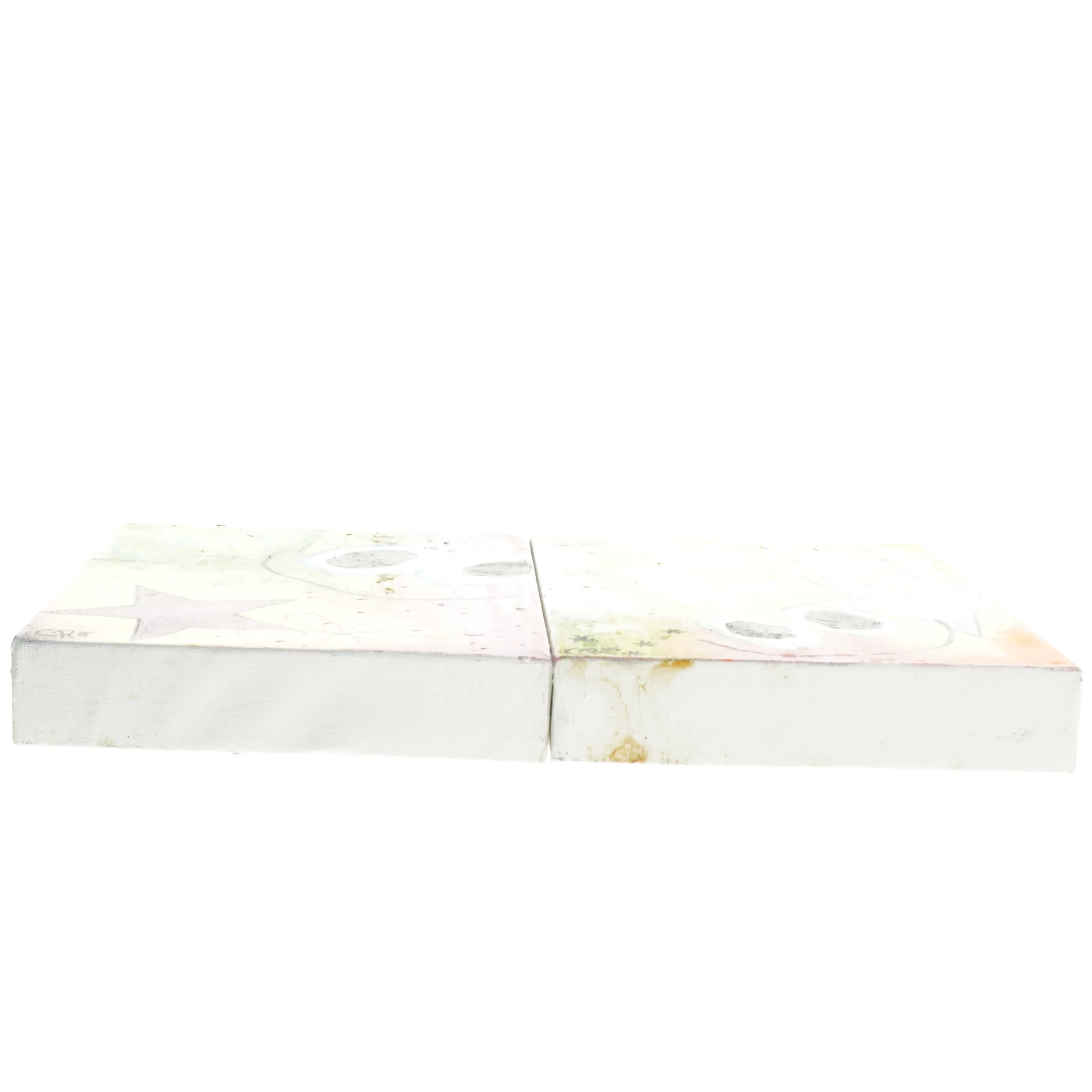 Abstrakt maleri med stjerner og cirkler (str. 24x18x4 cm)