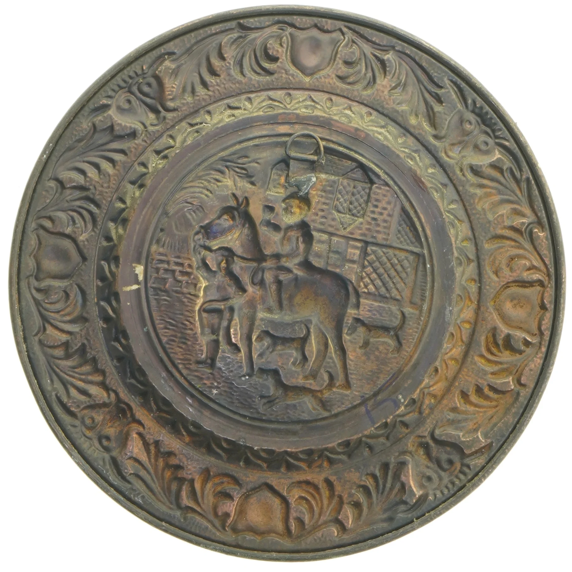 Dekorativt messing væg ophæng med heste motiv (str. 24 cm)