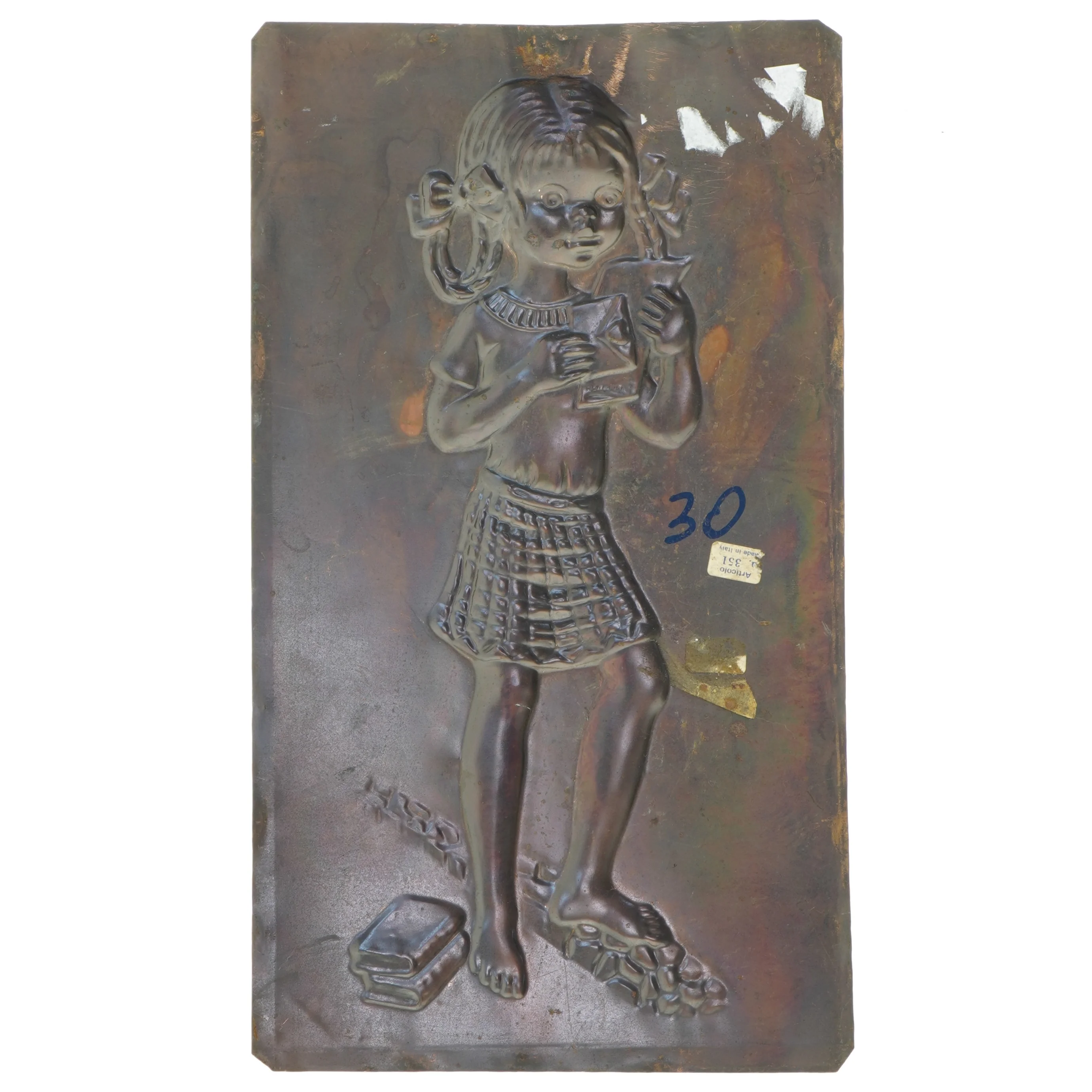 Bronzerelief af læsende pige (str. 35x20 cm)