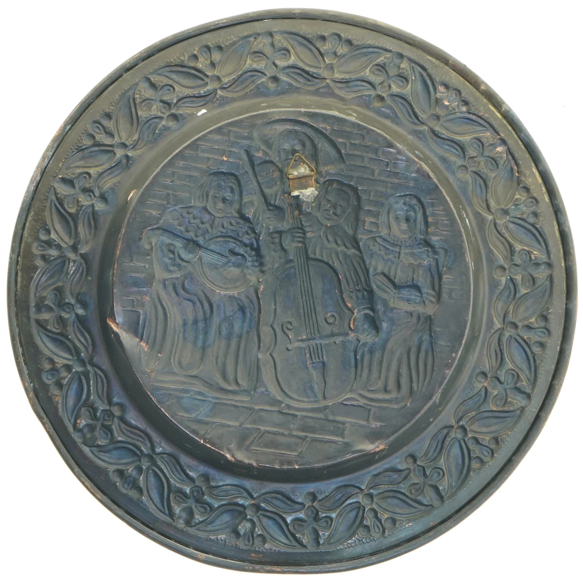 Dekorativt væg ophæng med musiker figurer (str. Ø 30x2 cm)