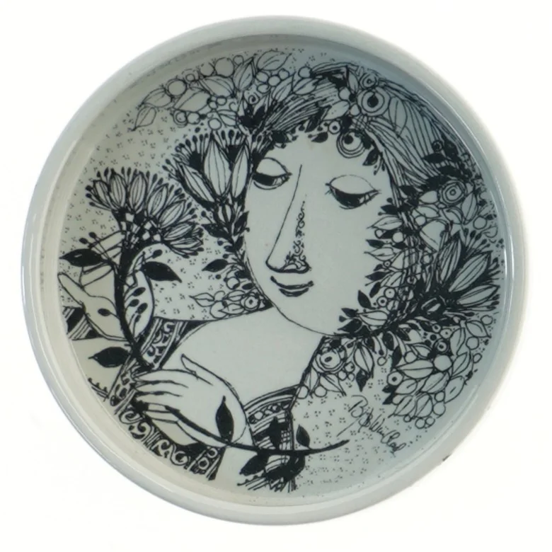 Dekorativ tallerken med kunstnerisk motiv fra Ny&oslash;lle (str. 15x3 cm)