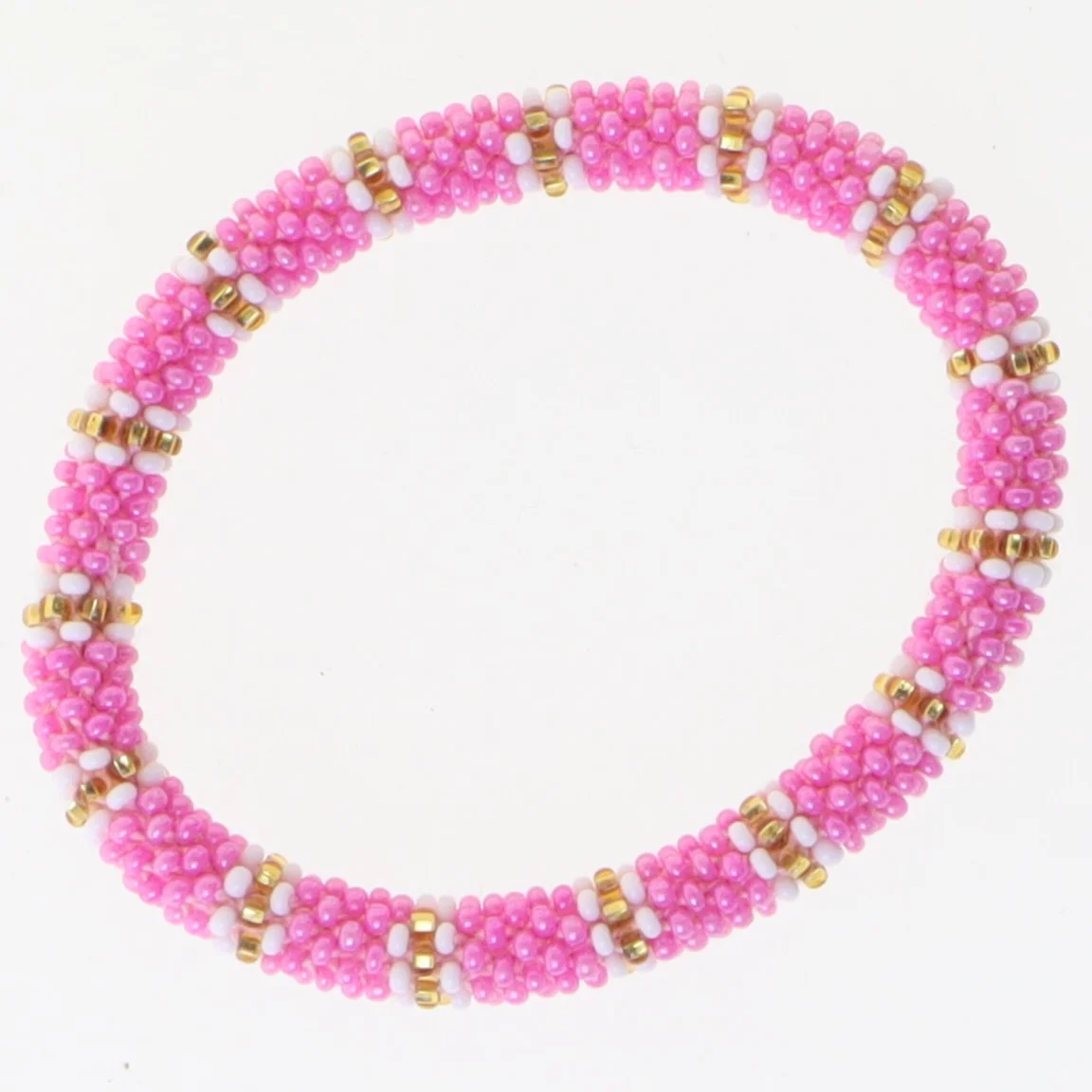 Perlearmbånd med lyserøde og guld perler (str. Ø 6 cm)