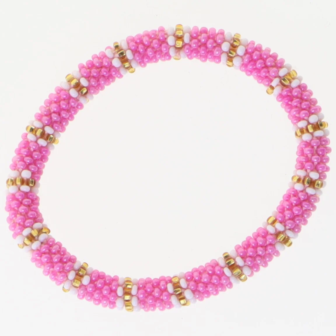 Perlearmbånd med lyserøde og guld perler (str. Ø 6 cm)