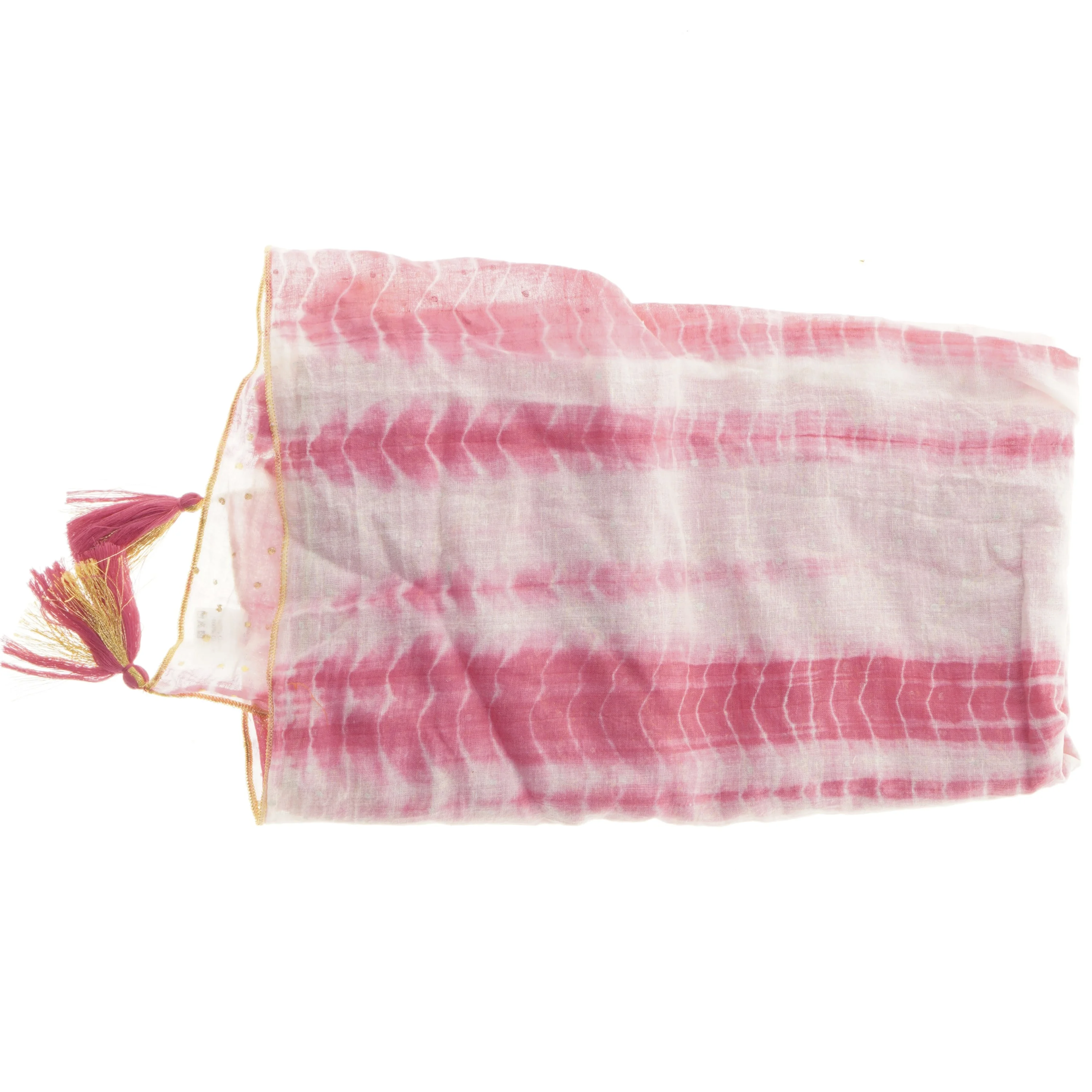 Pink tørklæde med mønster og kvaster (str. 172x140 cm)