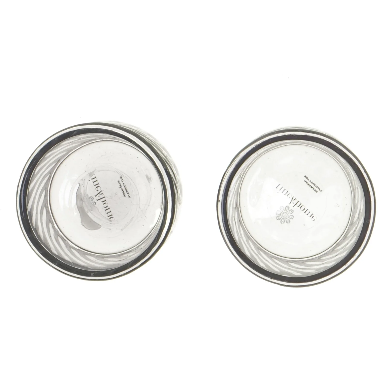 Glas lysestager fra Tinekhome (str. 2 stk Ø 8 cm længde 8,5 cm)