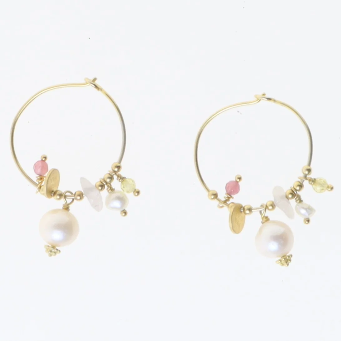 Øreringe med perler og sten (str. Ø 2 cm)