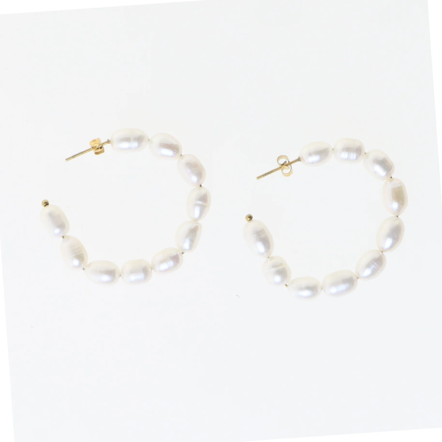 Perleøreringe i guld og hvid (str. Ø 4 cm)
