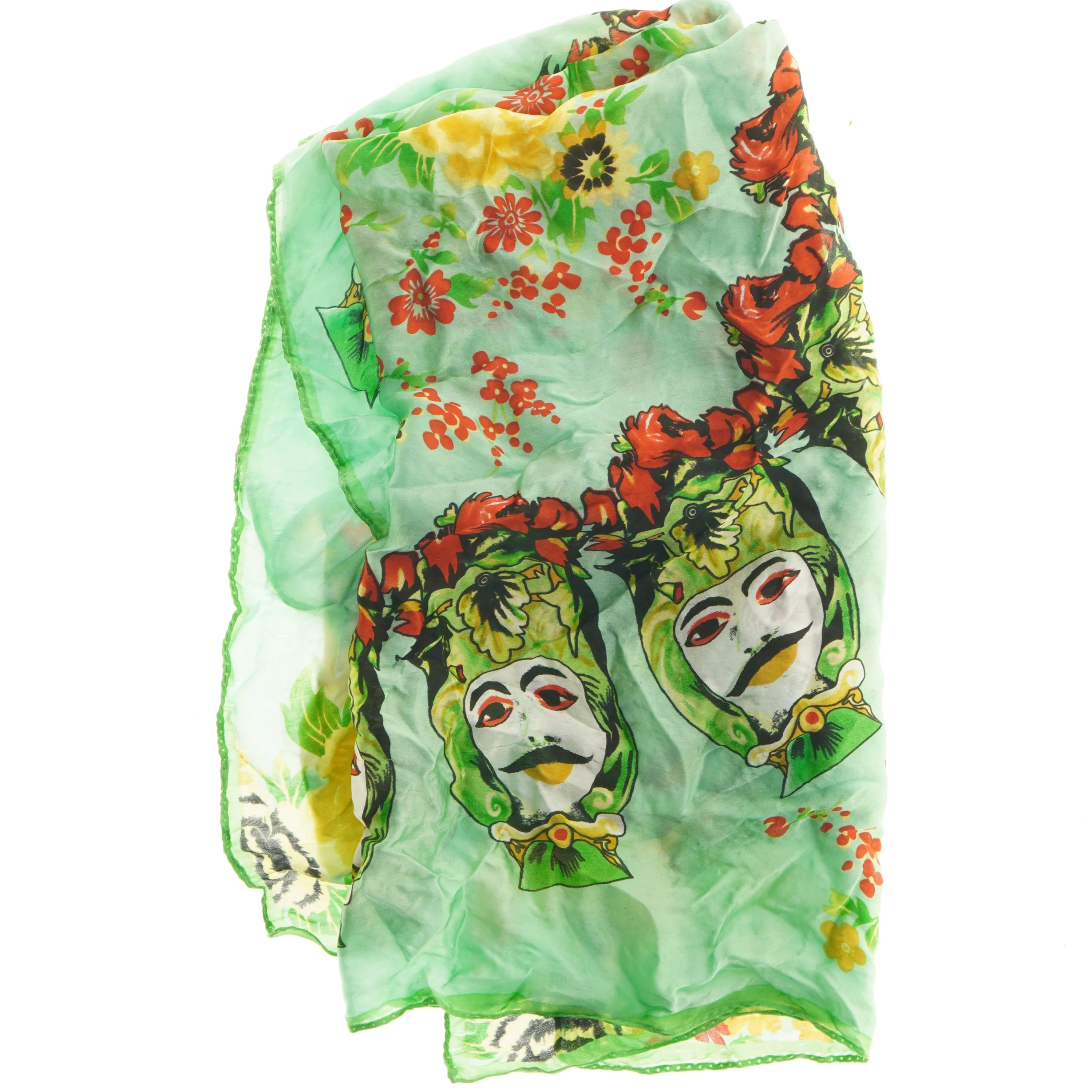 Gr&oslash;n t&oslash;rkl&aelig;de med farverigt m&oslash;nster (str. 80x80 cm)