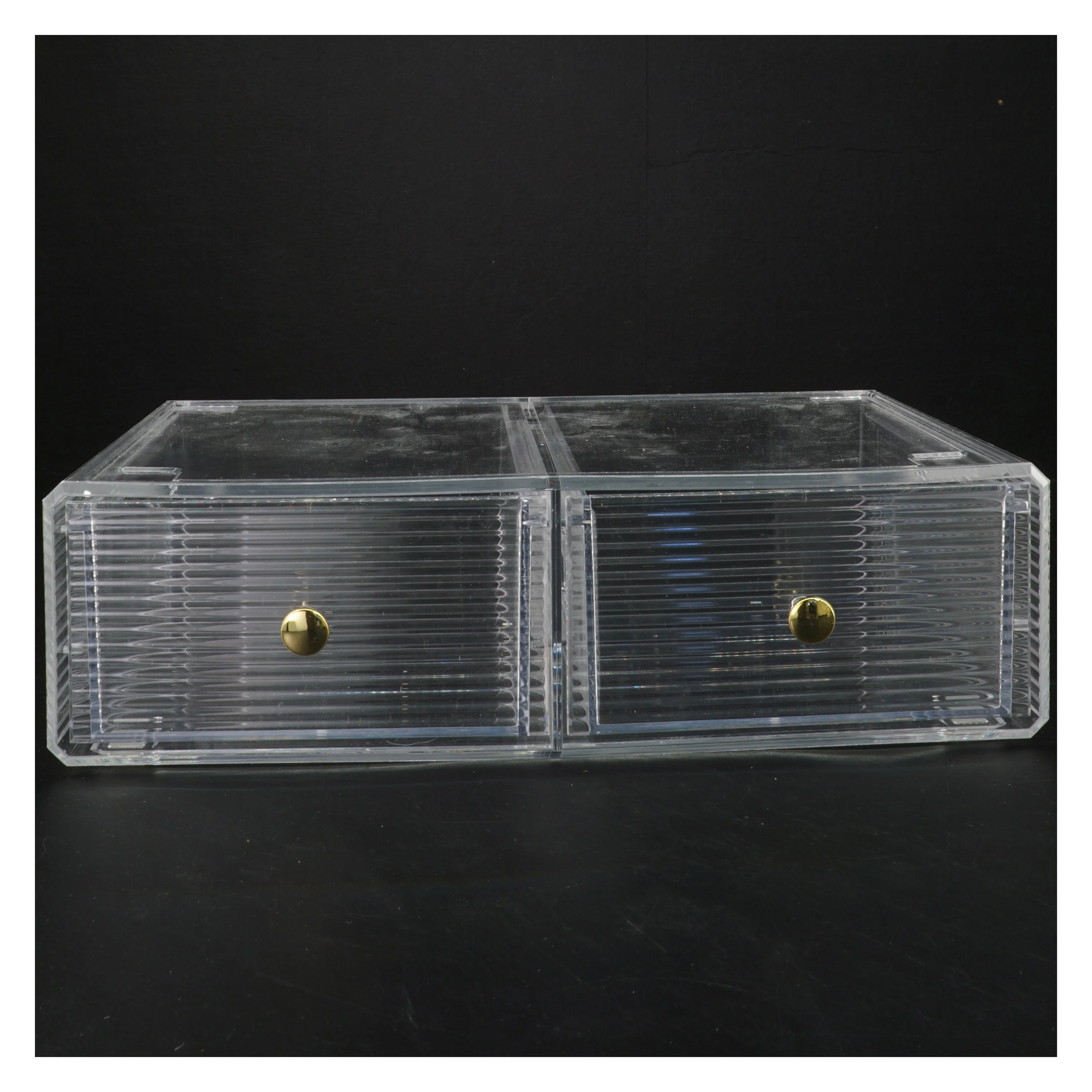 Gennemsigtig opbevaringskasse med to skuffer (str. 33x20x9 cm)