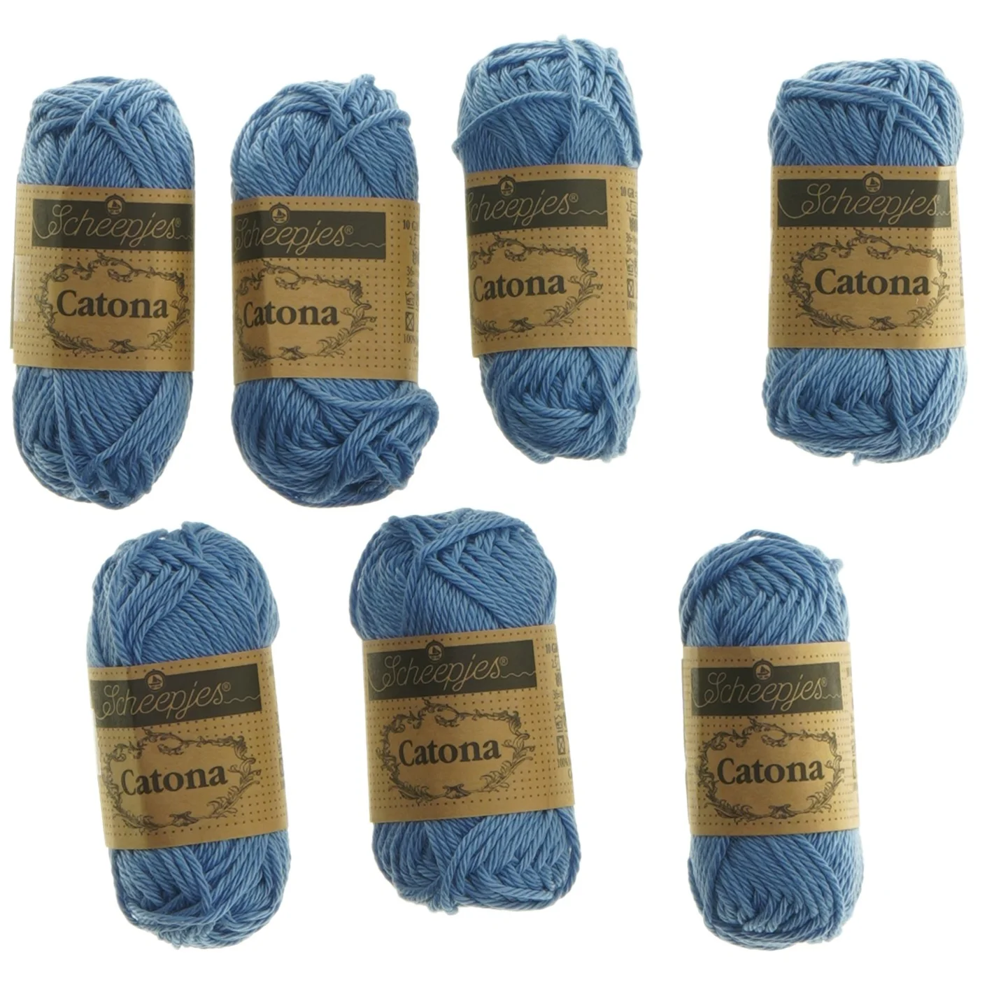 Bomuldsgarn, bl&aring;, 7 stk fra Scheepjes (str. 7 stk 25 m cm)