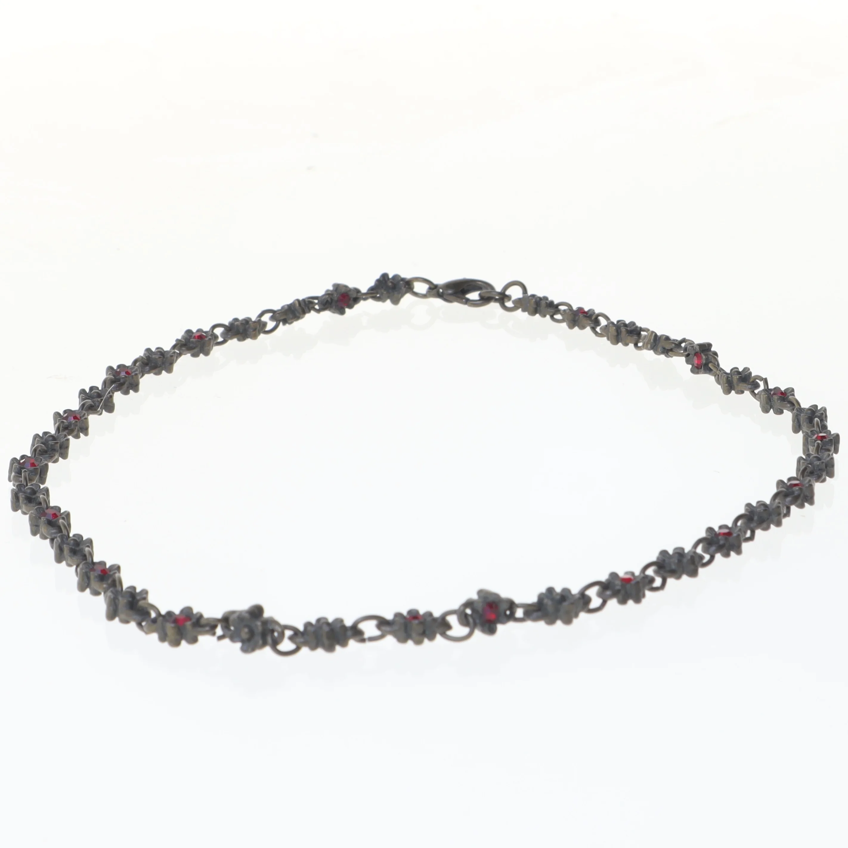 Smykkesæt med rød sten (str. 19 og 43 cm)