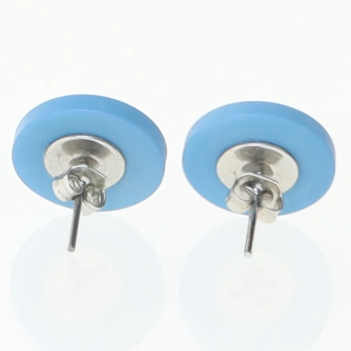 Blå knapformede øreringe (str. 1 cm)