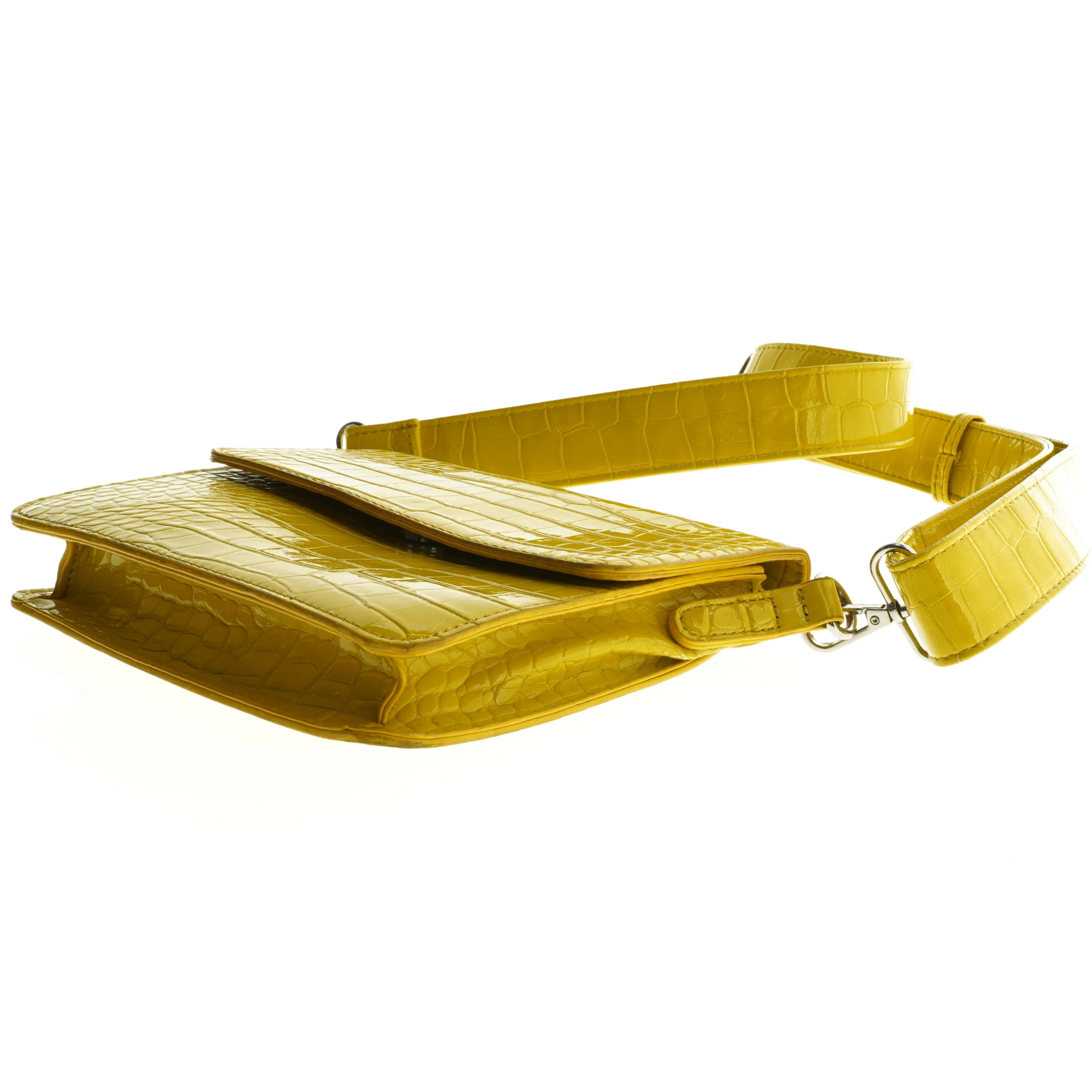 Gul skuldertaske med krokodillemønster (str. 21 x 18 cm)