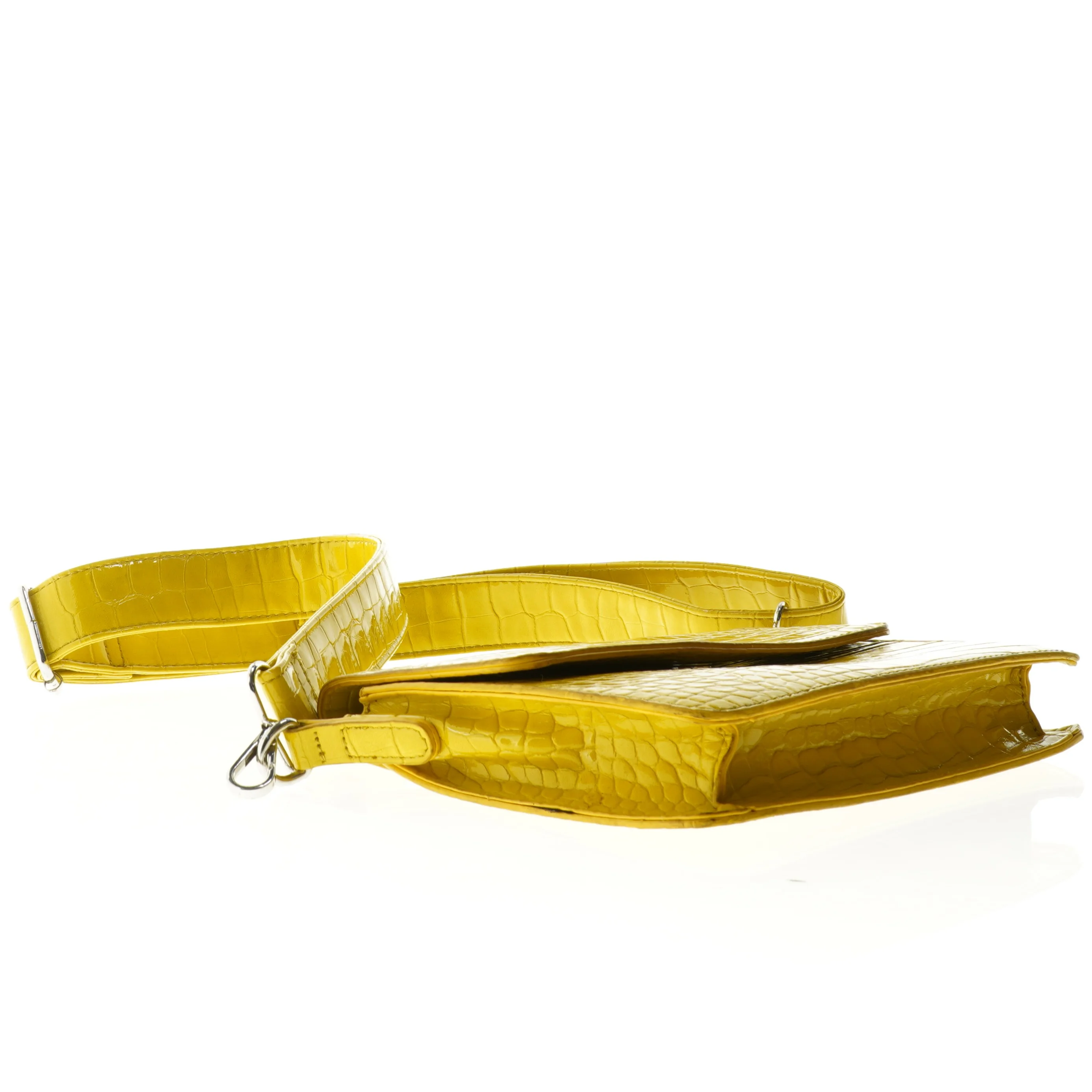 Gul skuldertaske med krokodillemønster (str. 21 x 18 cm)
