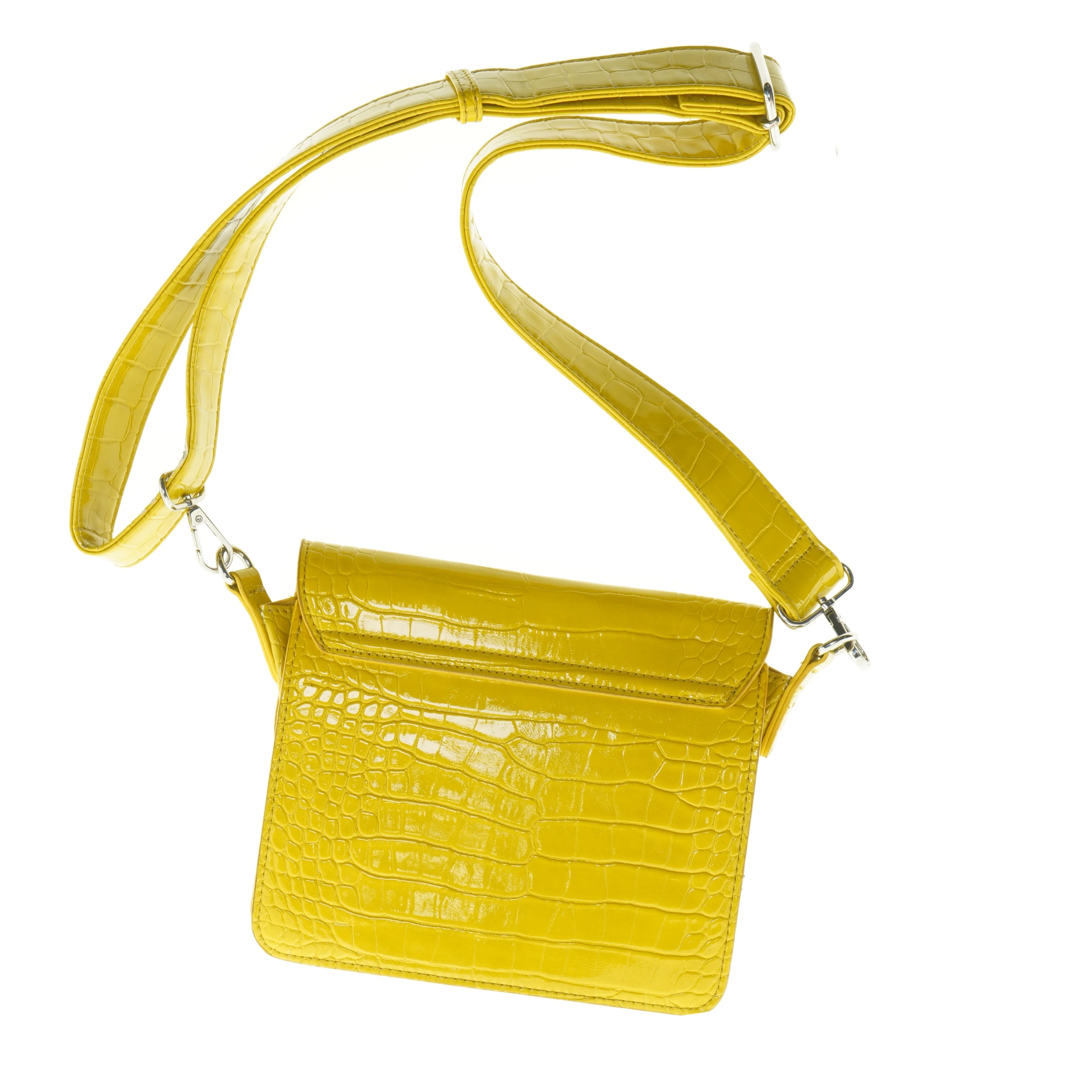 Gul skuldertaske med krokodillemønster (str. 21 x 18 cm)