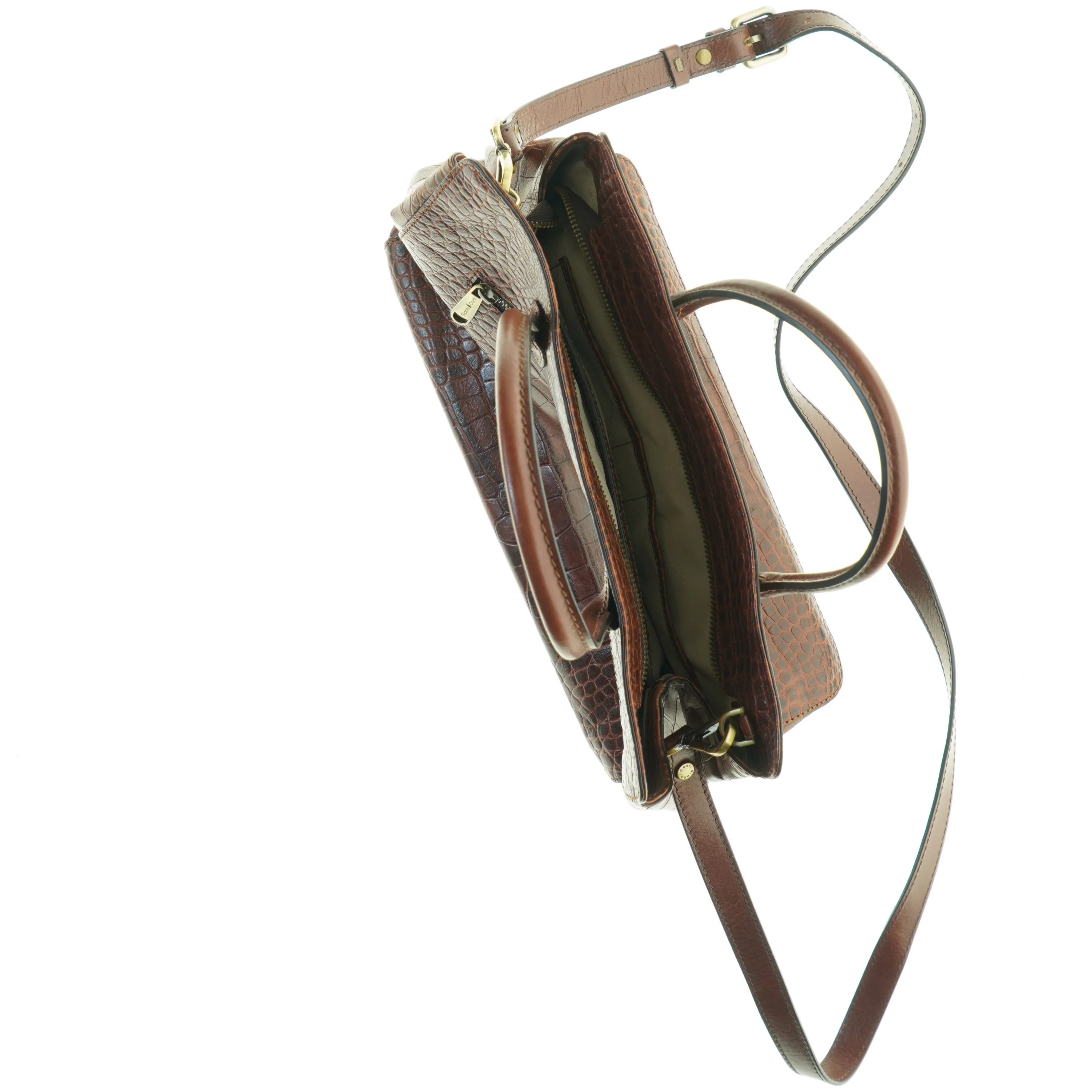 Brun krokodillepræget håndtaske (str. 35 x 16 cm)