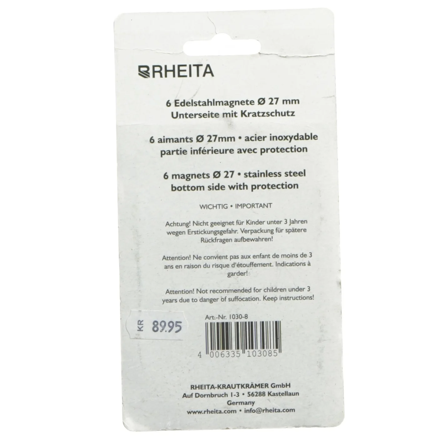 Rustfri stål magneter 6 stk fra Brheita (str. 6 styk Ø 27 mm)