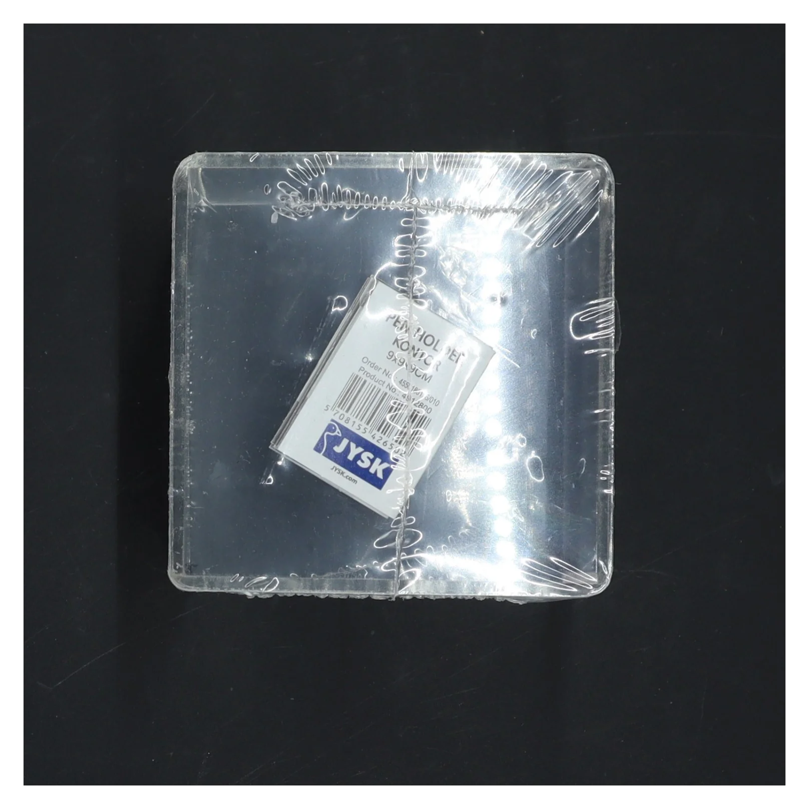 Kvadratisk klar opbevaringsboks fra Jysk (str. 9x9x9 cm)