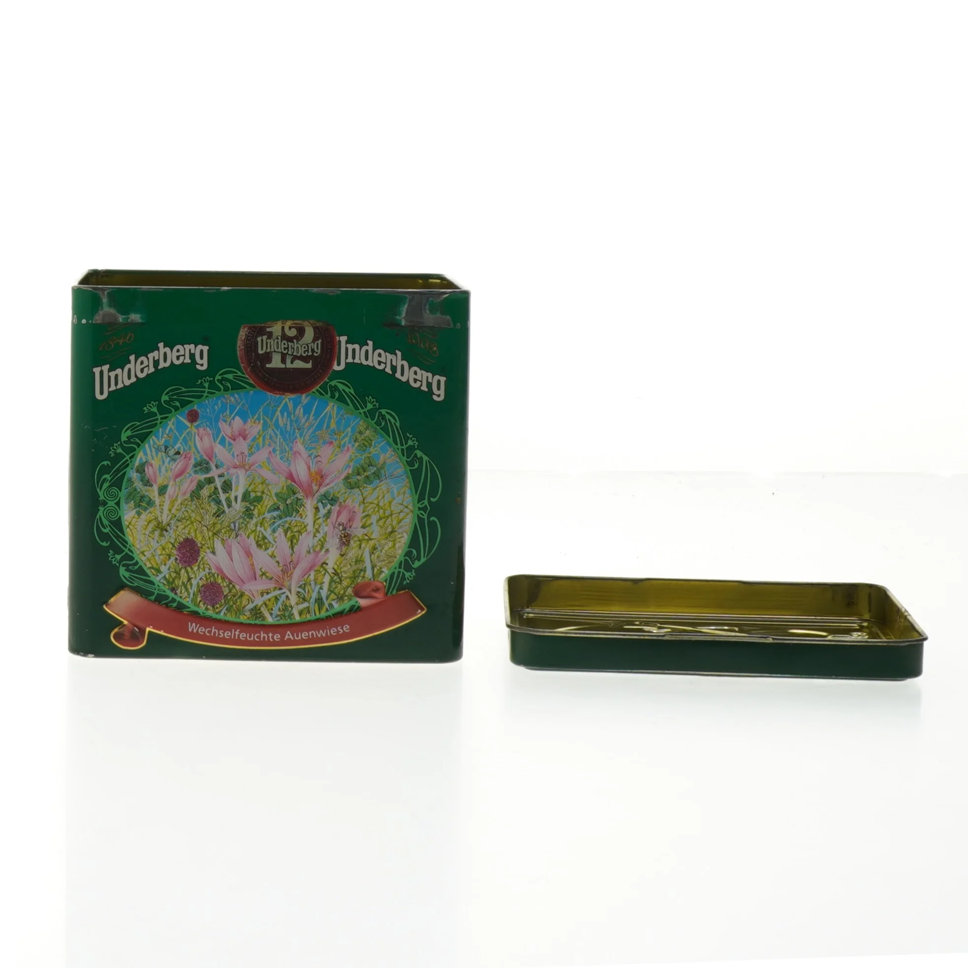 Retro Underberg metalæske fra 1993 (str. 11,5x12 cm)