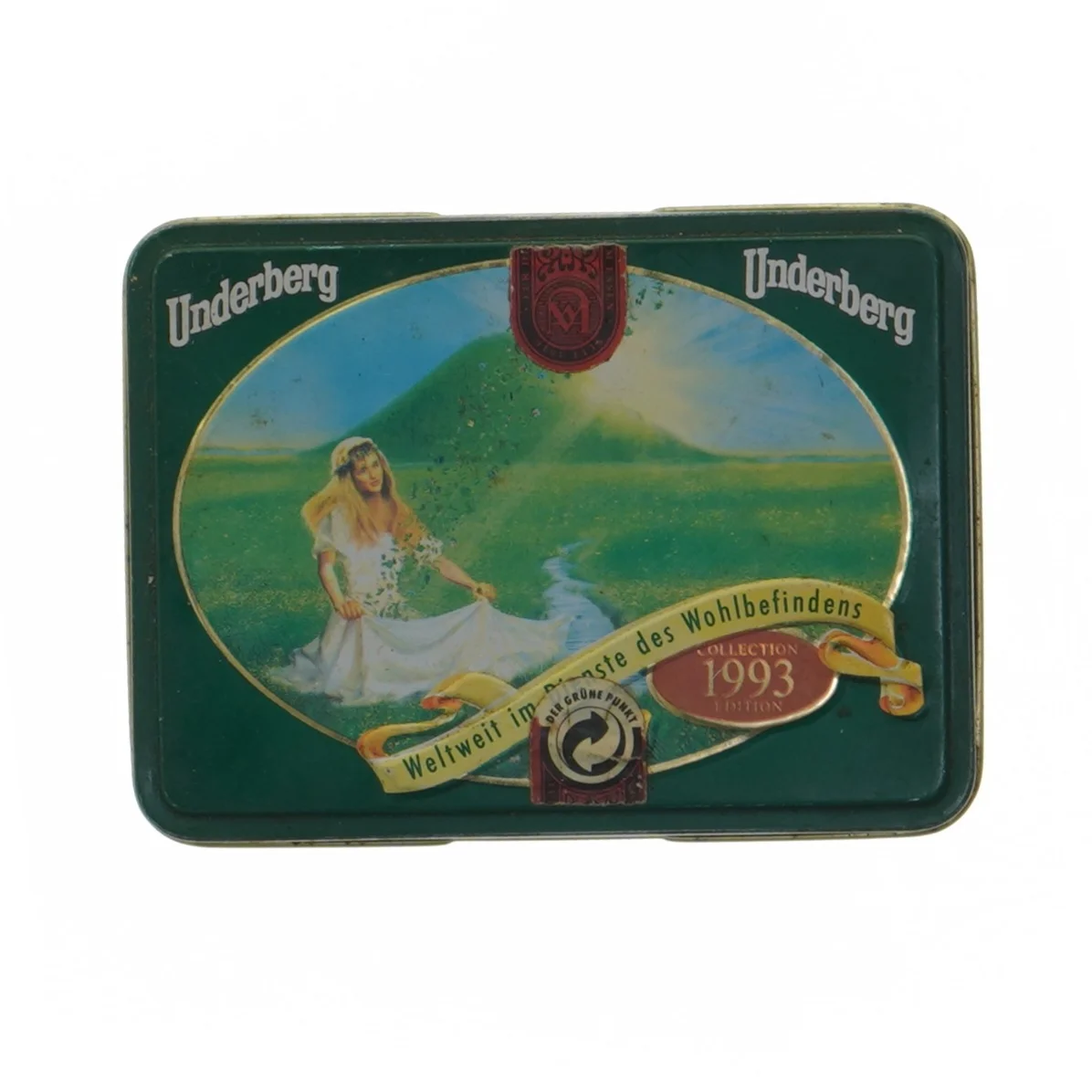 Retro Underberg metalæske fra 1993 (str. 11,5x12 cm)