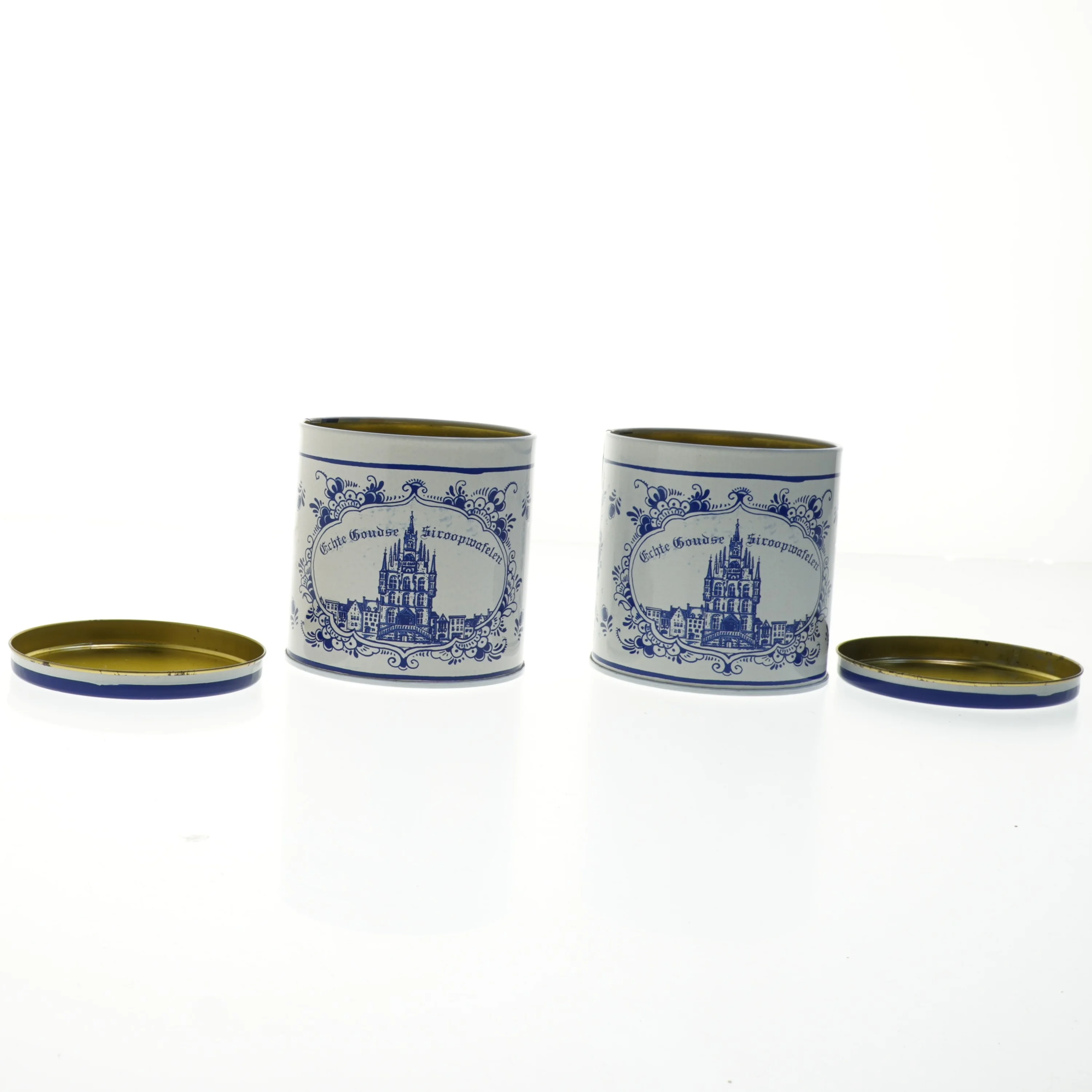 Runde kagedåser med hollandsk design (str. Ø. 10 cm. længde, 10 cm)