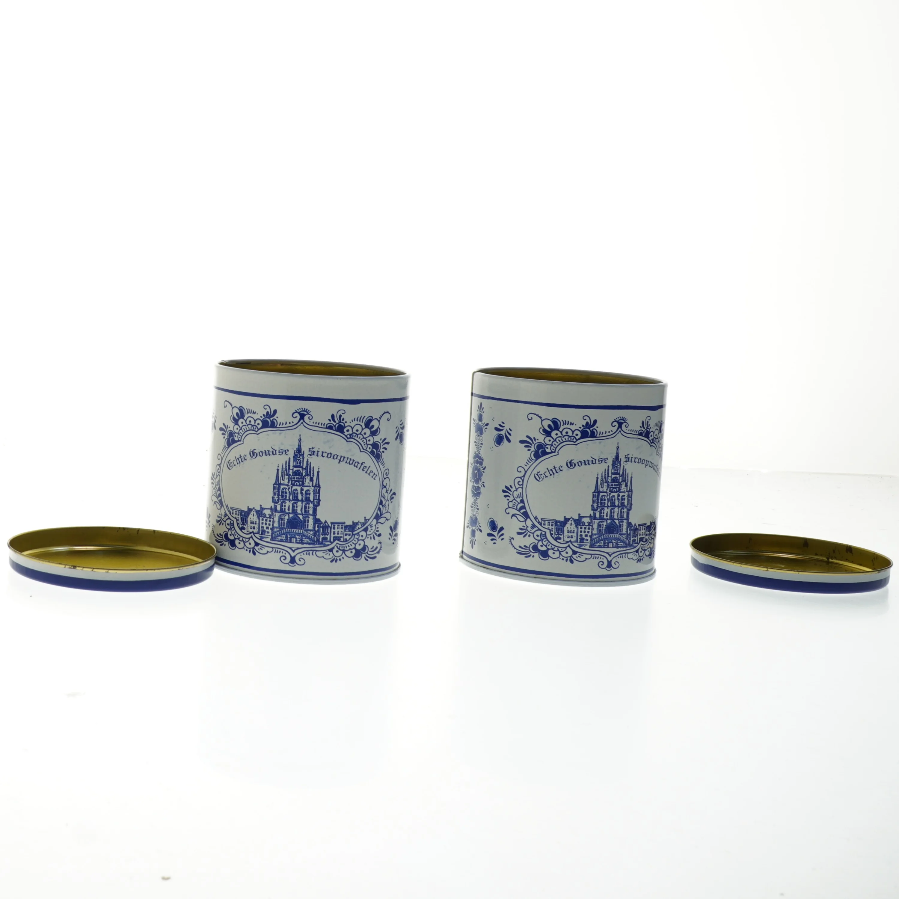 Dekorative kagebokse med blå motiv (str. Ø. 10 cm. længde, 10 cm)