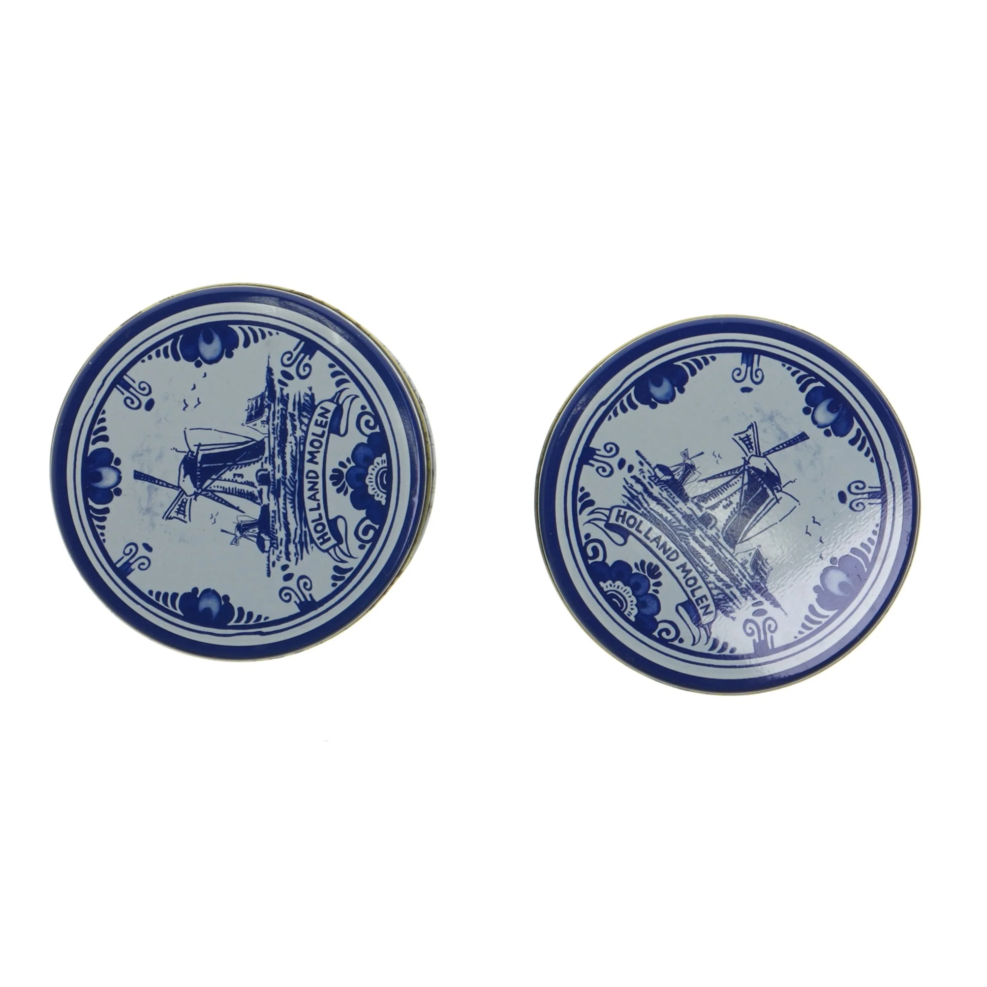 Dekorative kagebokse med blå motiv (str. Ø. 10 cm. længde, 10 cm)