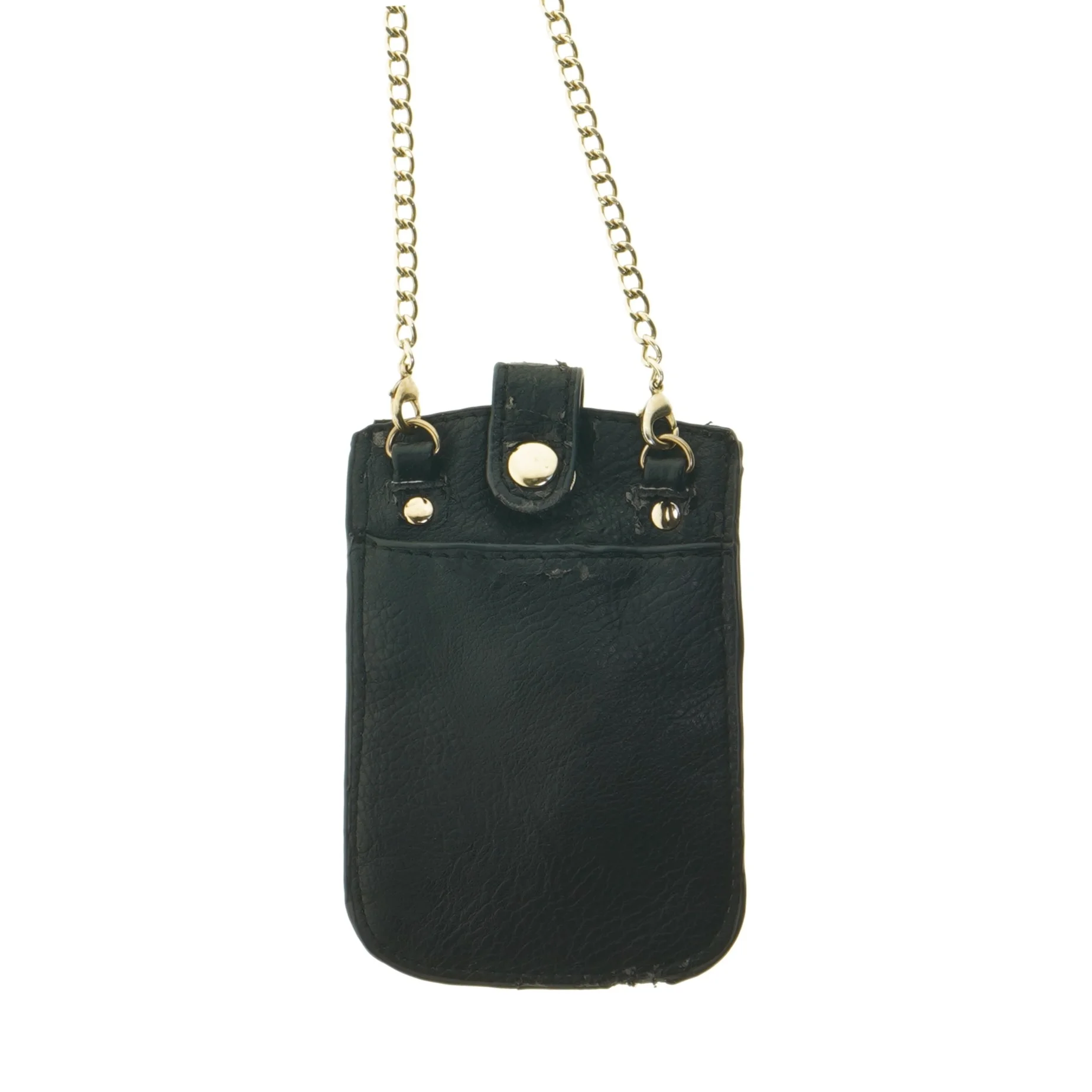 Sort læder mobilpung med kæde (str. 15x9,5 cm)