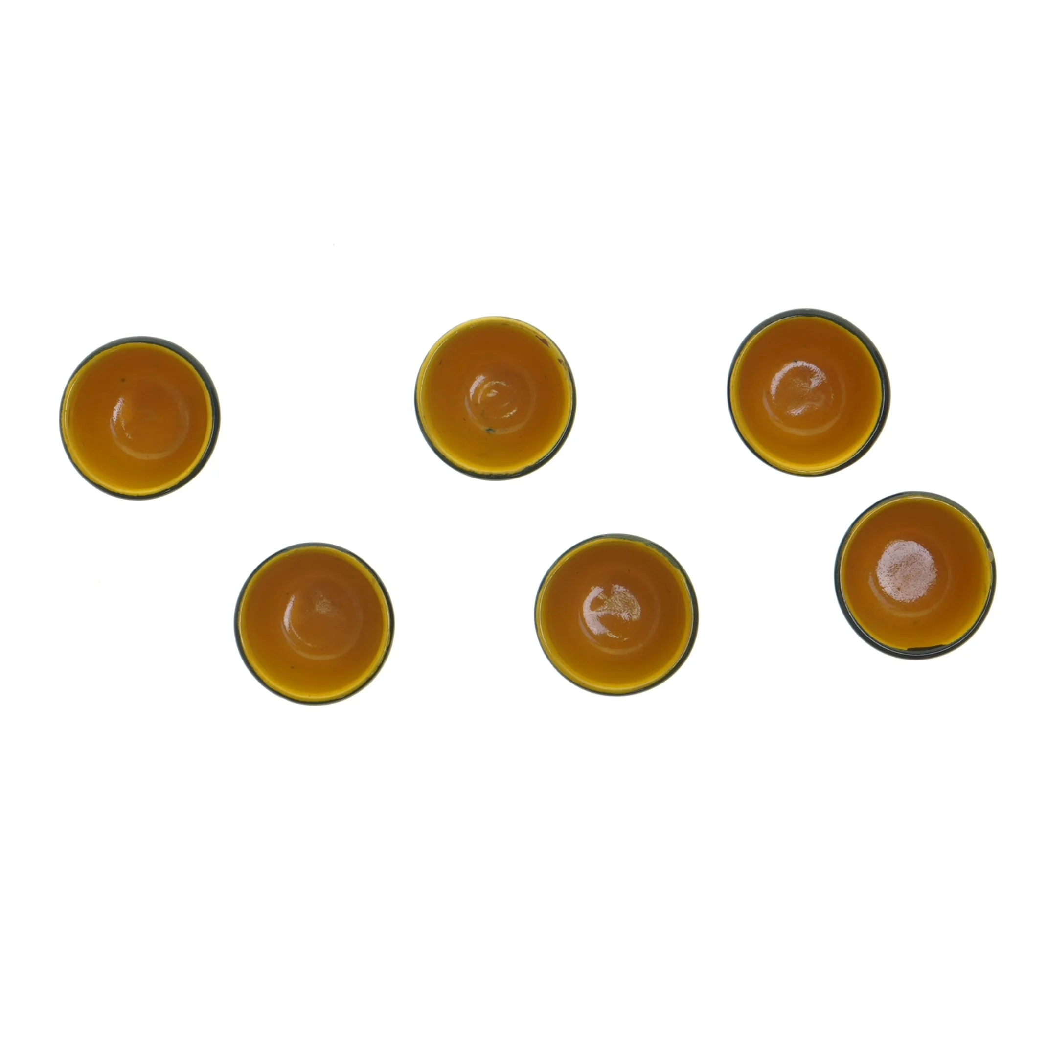 6 blå/gule keramik shotglas / kopper (Ø 4,5 cm)