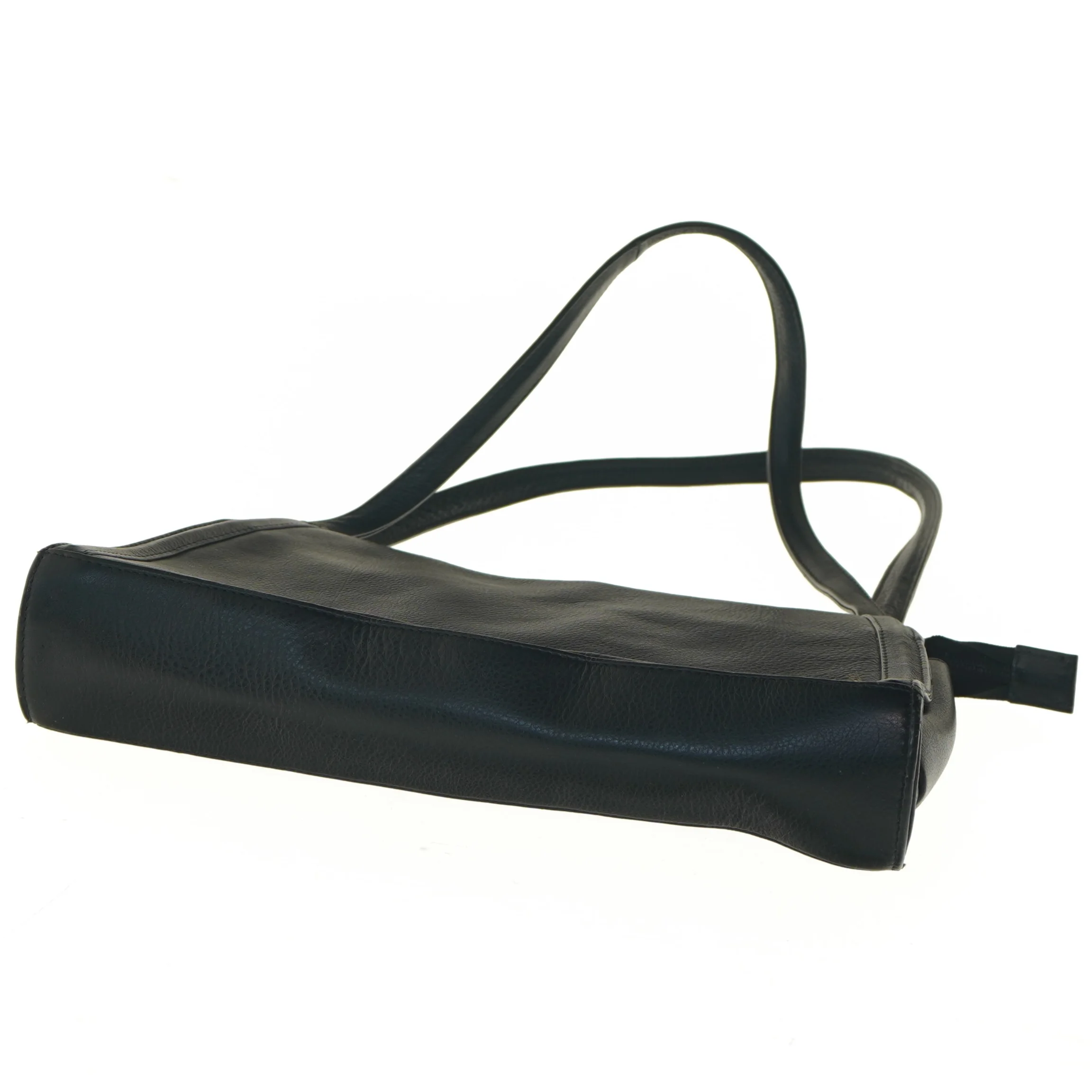 Sort læderhåndtaske (str. 20x6x31 cm)