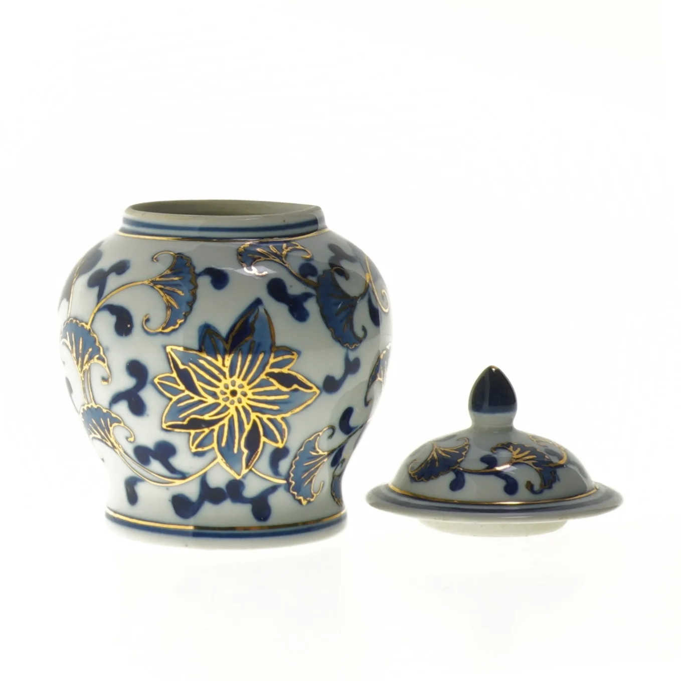 Dekoreret krukke med låg (str. Ø 9,5x15 cm)