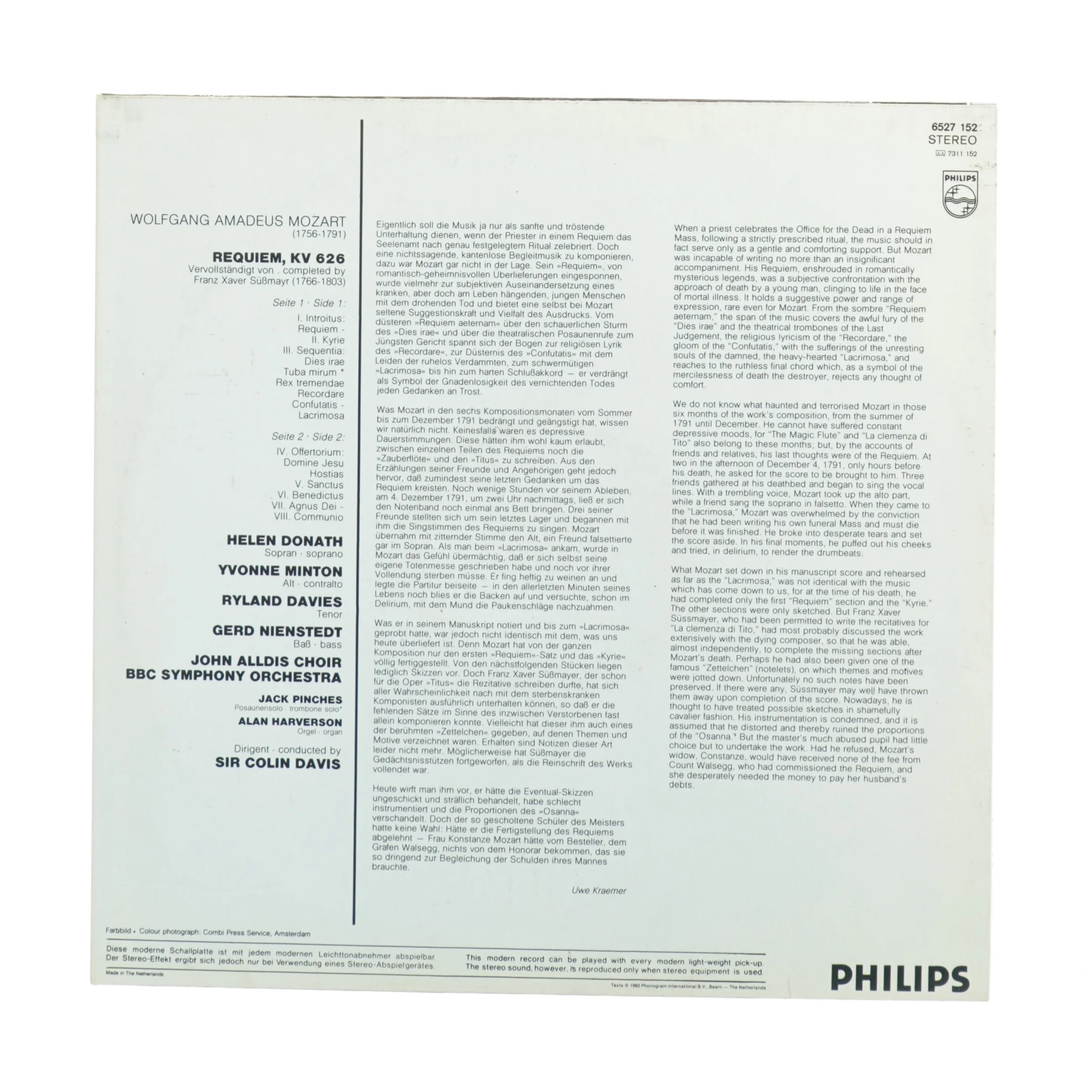 Mozart Requiem Vinylplade fra Philips (str. 30 cm)