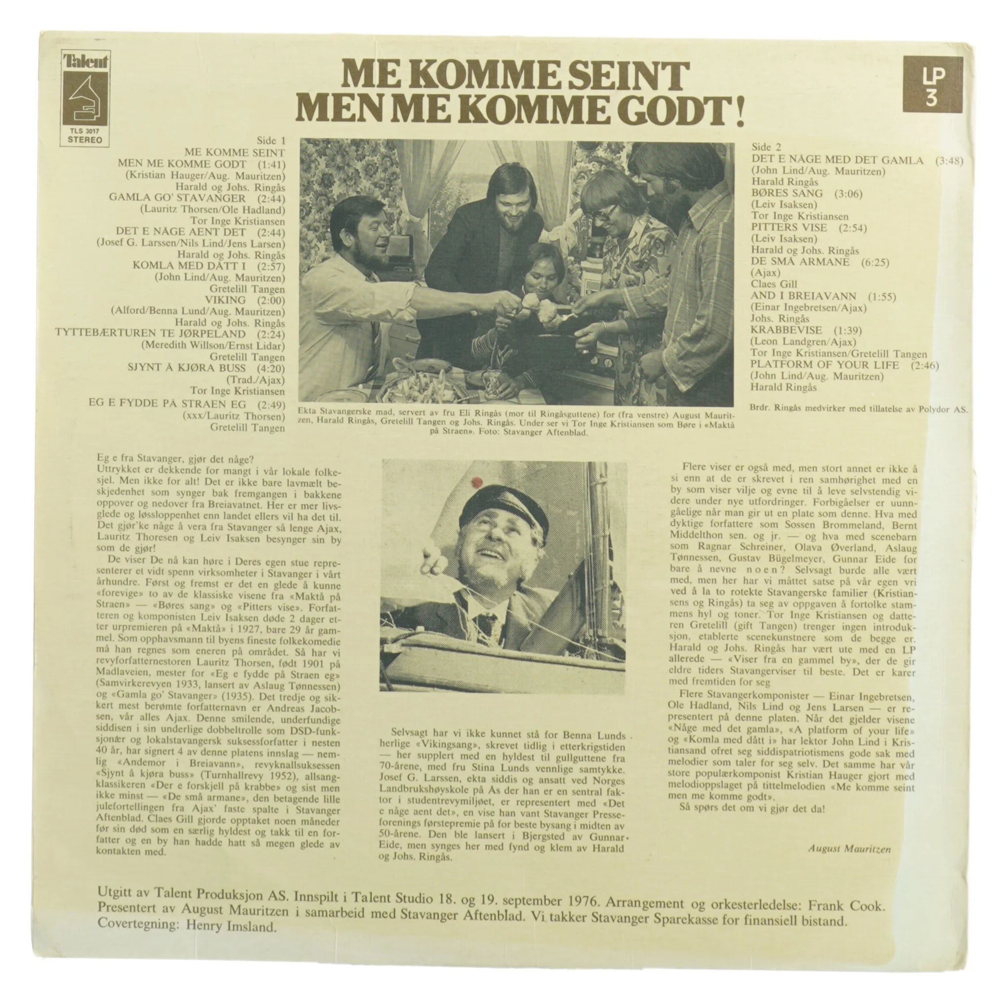 Gammel vinylplade 'Me Komme Seint Men Me Komme Godt!' fra Philips (str. 30 cm)