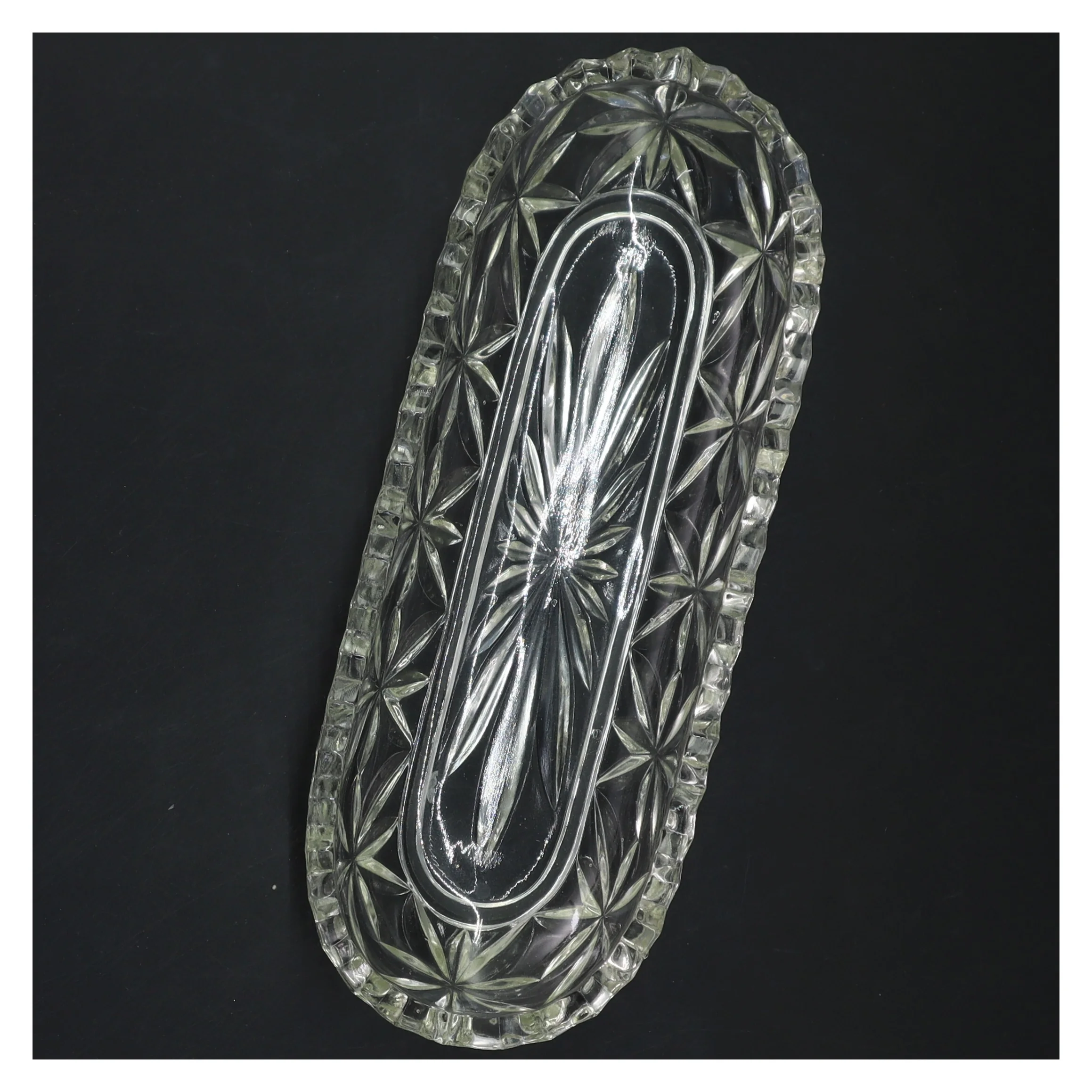 Glas skål med mønster (str. 24x9x3 cm)