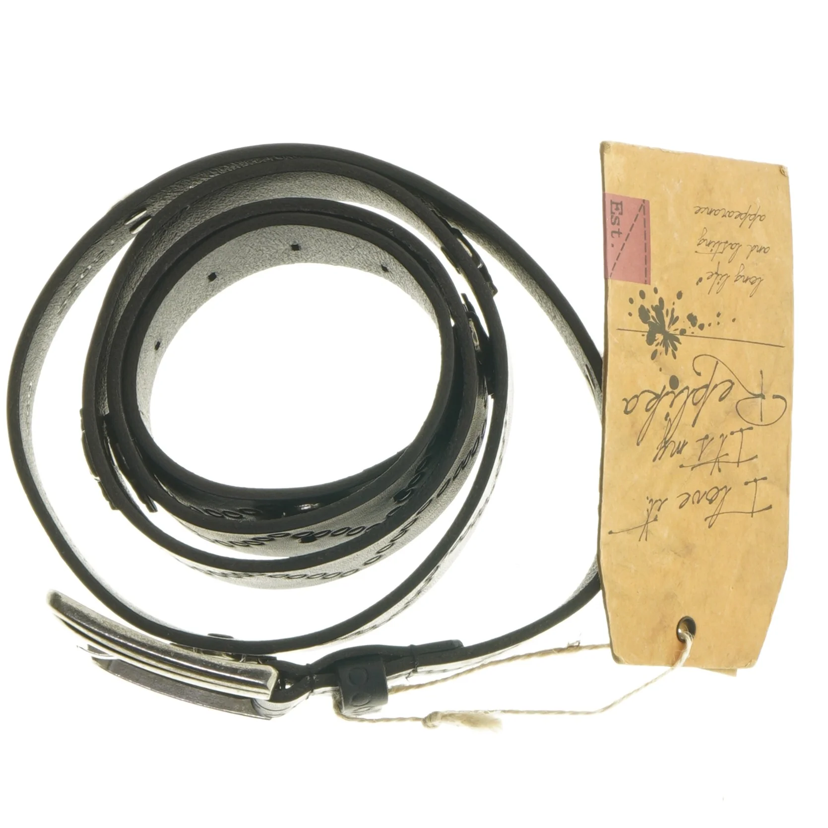 Sort læderbælte med kors og kranie logo fra Replika (str. 115 cm)