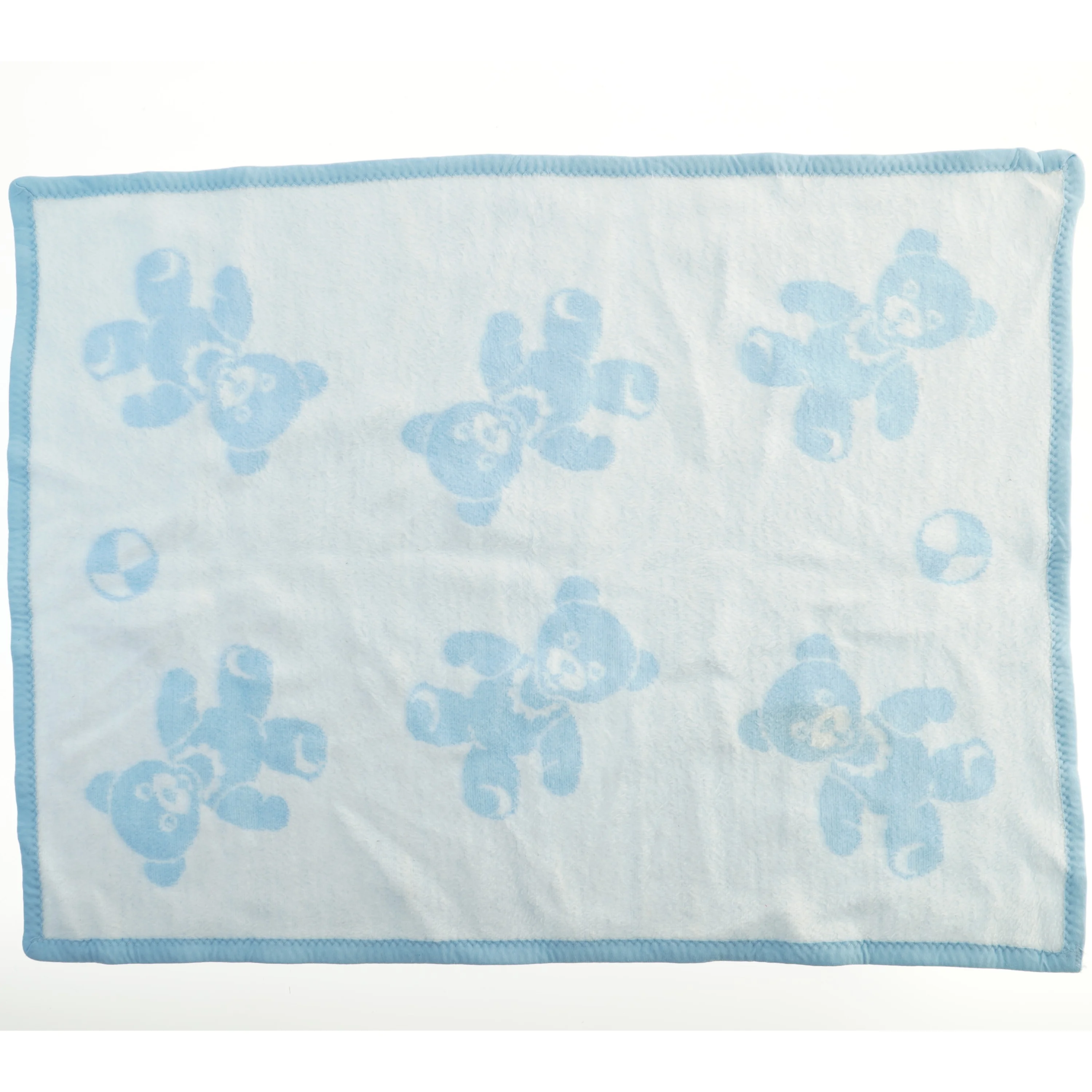 Blåt babytæppe med bamsemotiv (str. 95x70 cm)