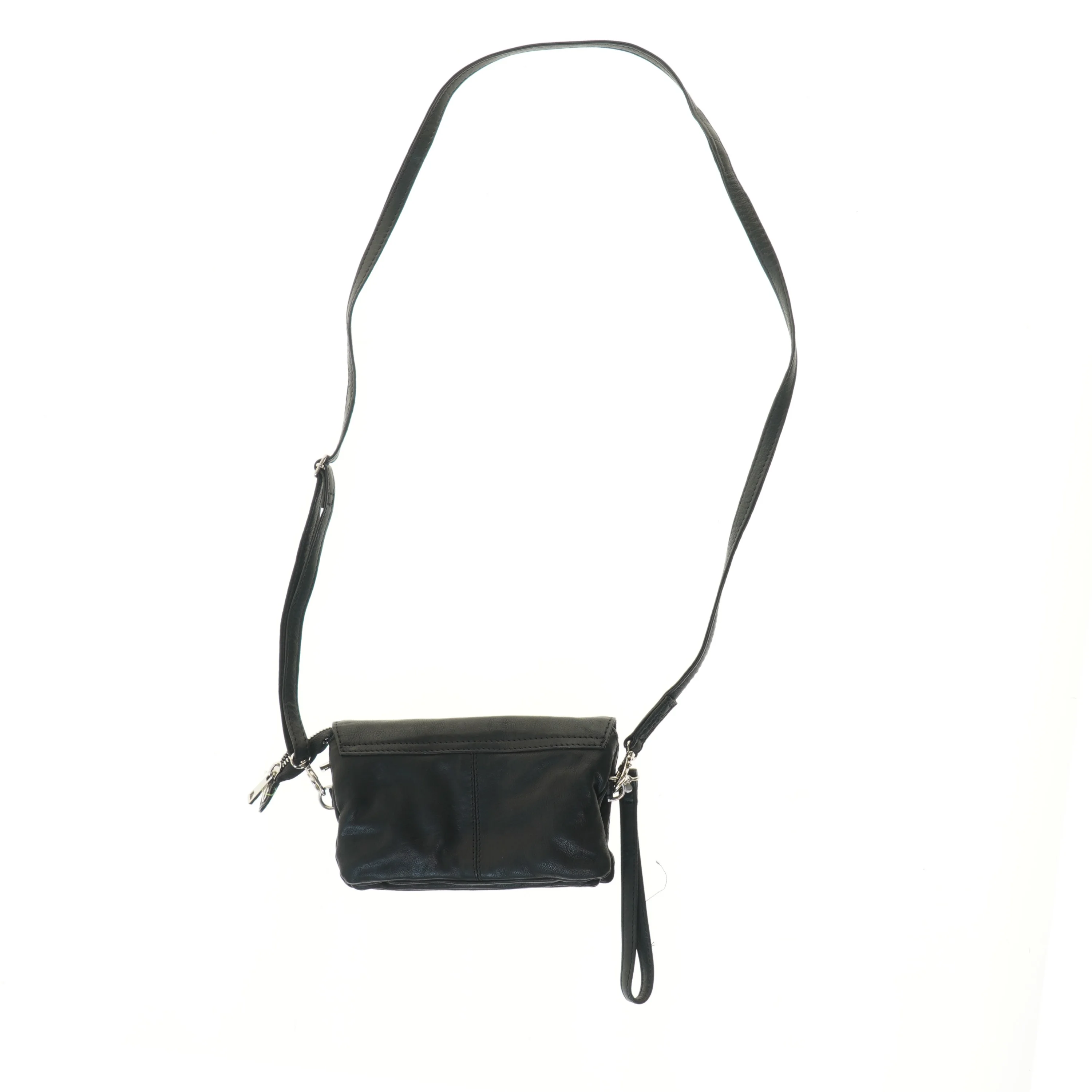 Sort læder skuldertaske (str. 12x4x19 cm)