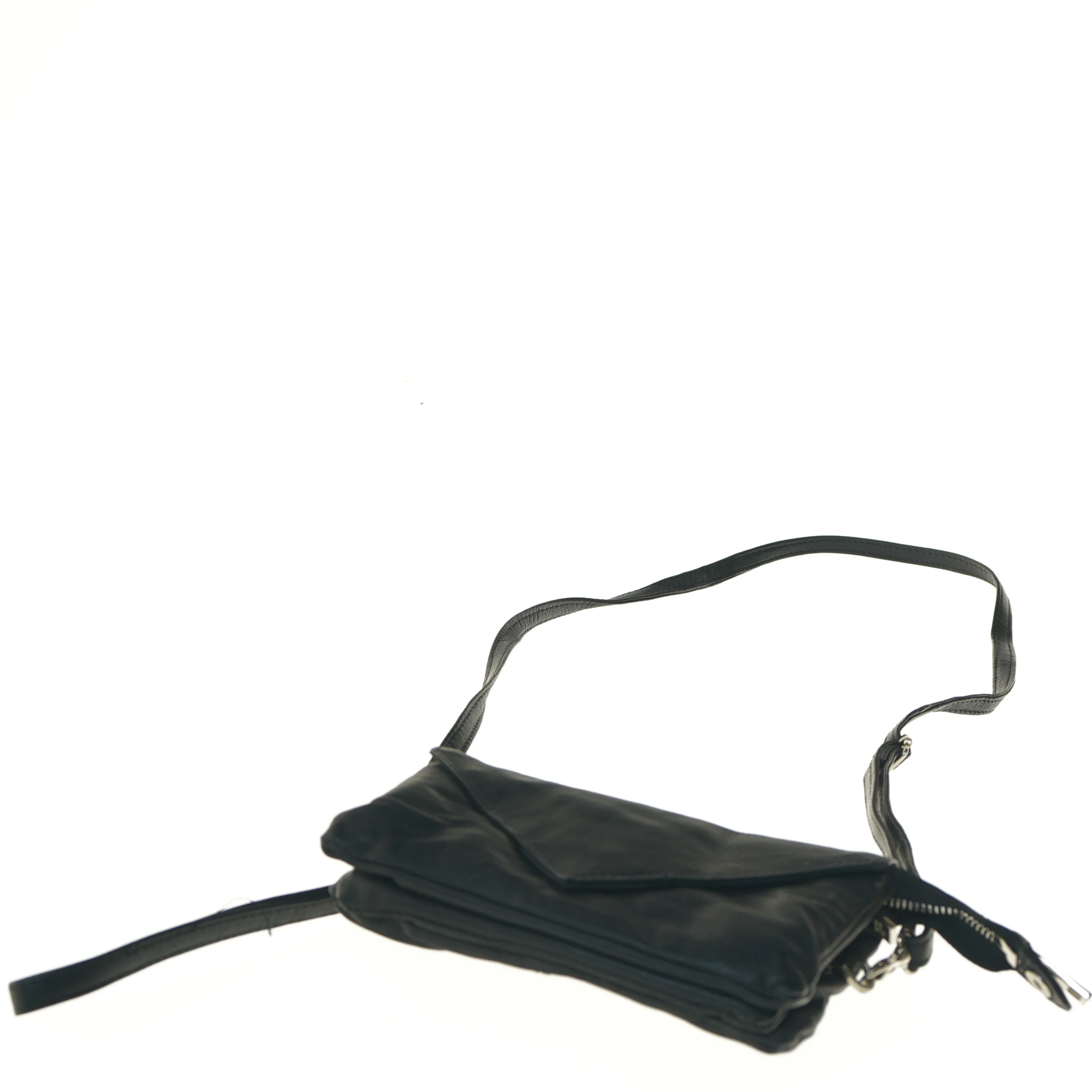 Sort læder skuldertaske (str. 12x4x19 cm)