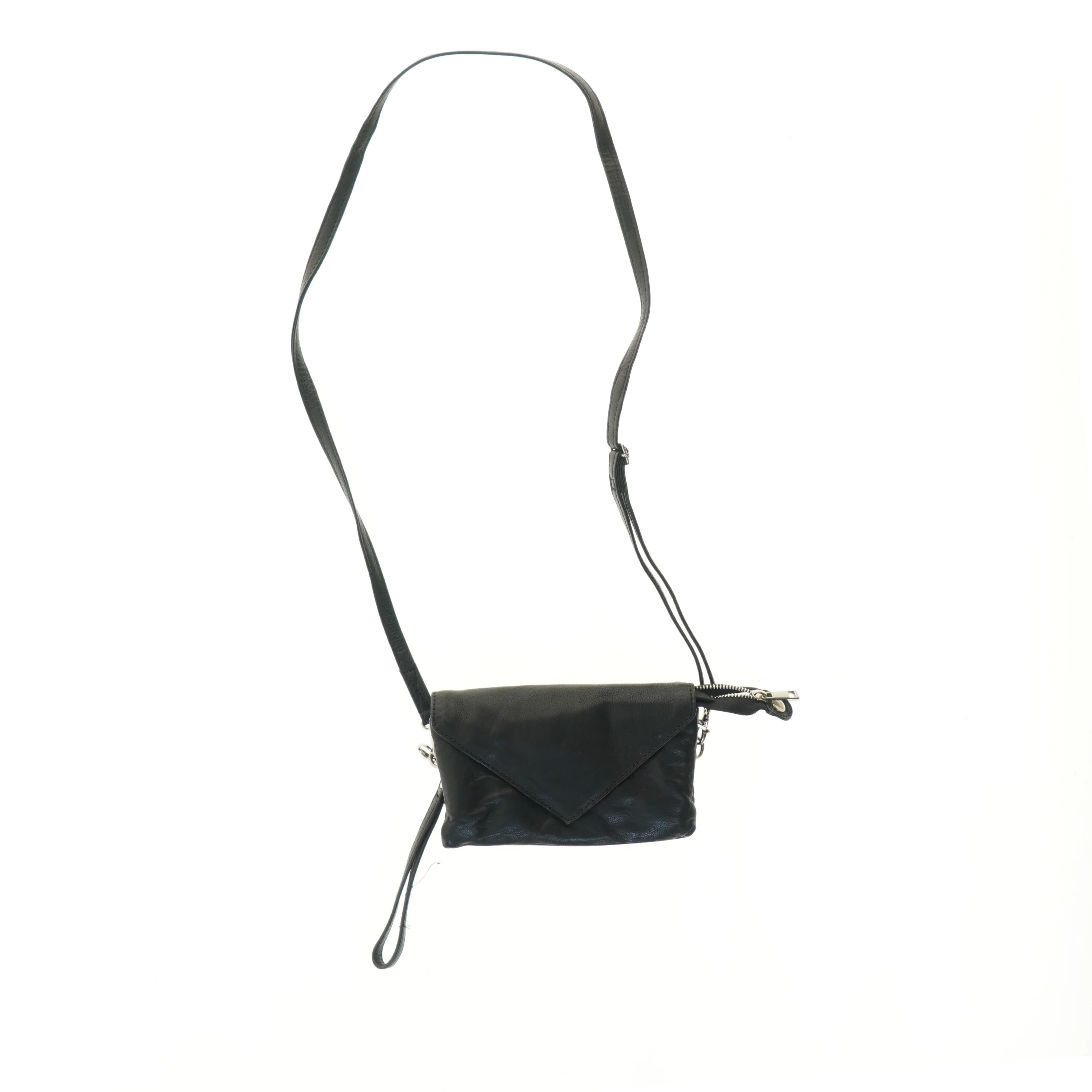 Sort læder skuldertaske (str. 12x4x19 cm)