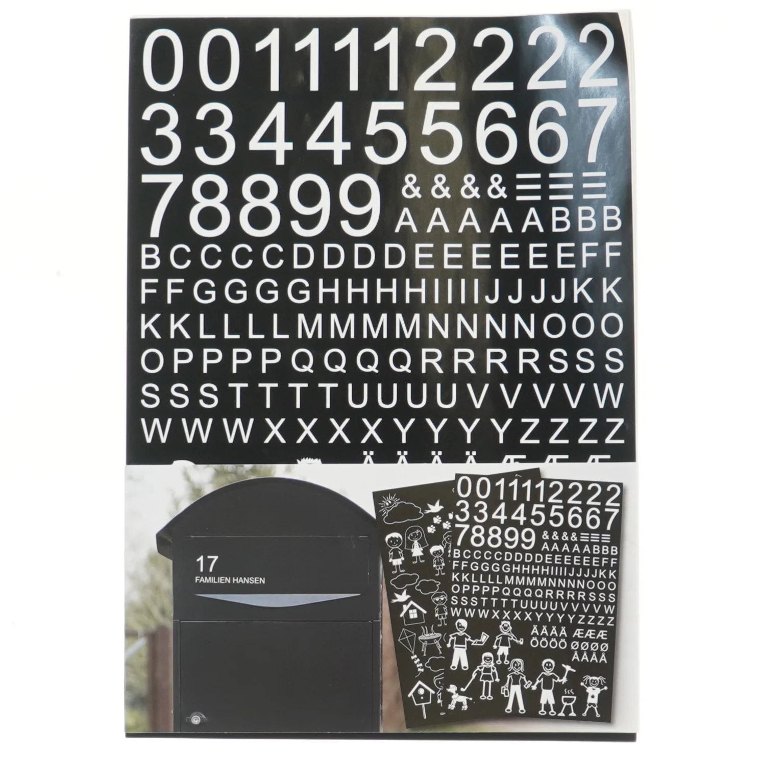 Bogstav og tal klistermærker til postkasse (str. 21x30 cm)