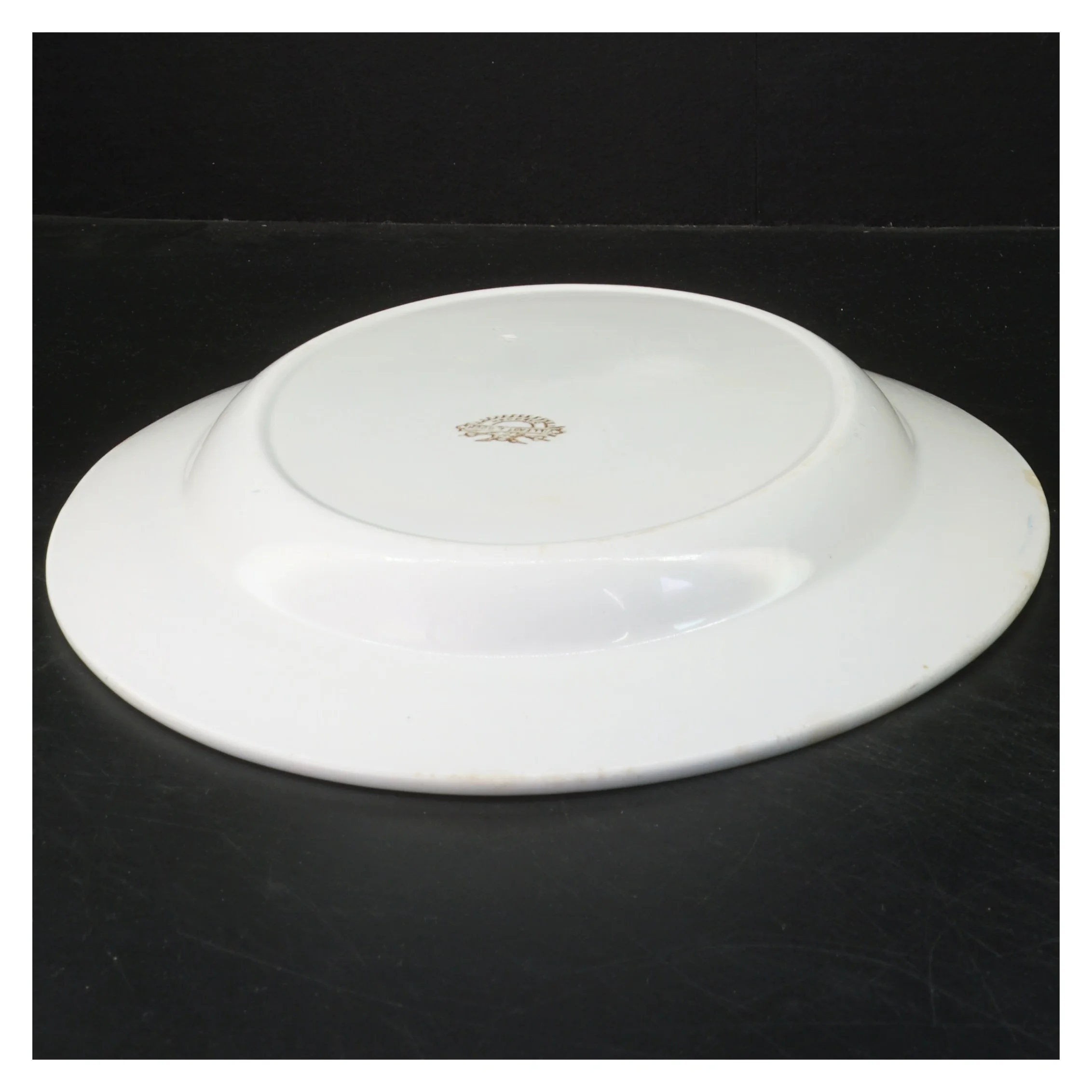 Porcelæn fad med blå kant (str. Ø 35x Ø 25 cm)