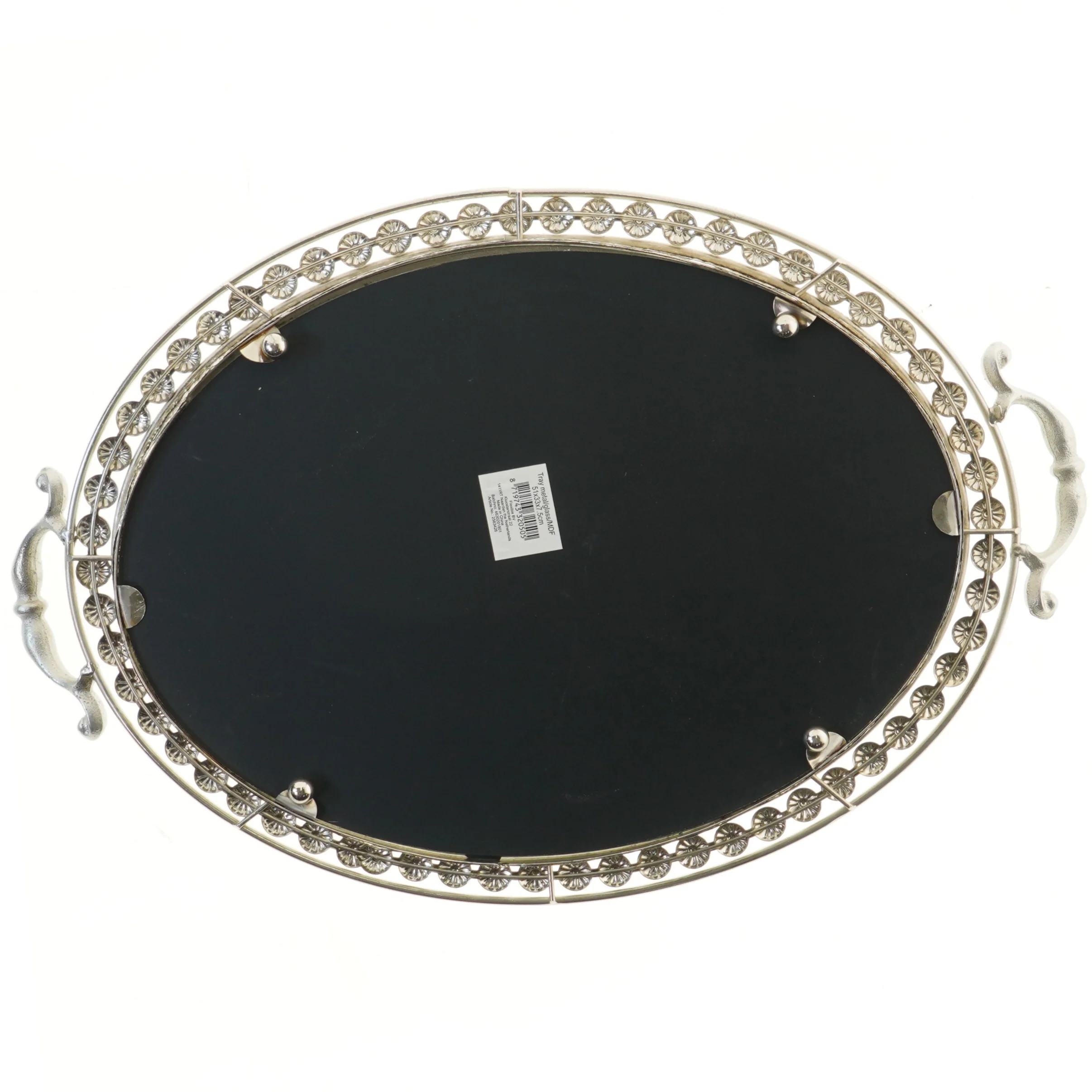 Oval dekorationsbakke med spejl (str. 51x33x7,5 cm)